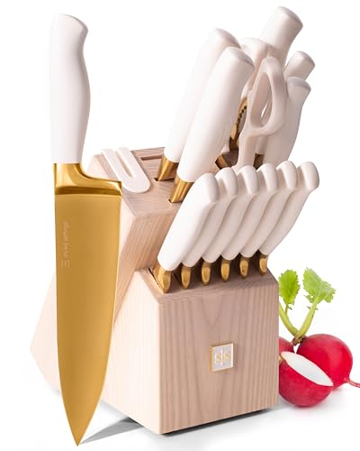 White Handle, Gold Blade & Ashwood Block