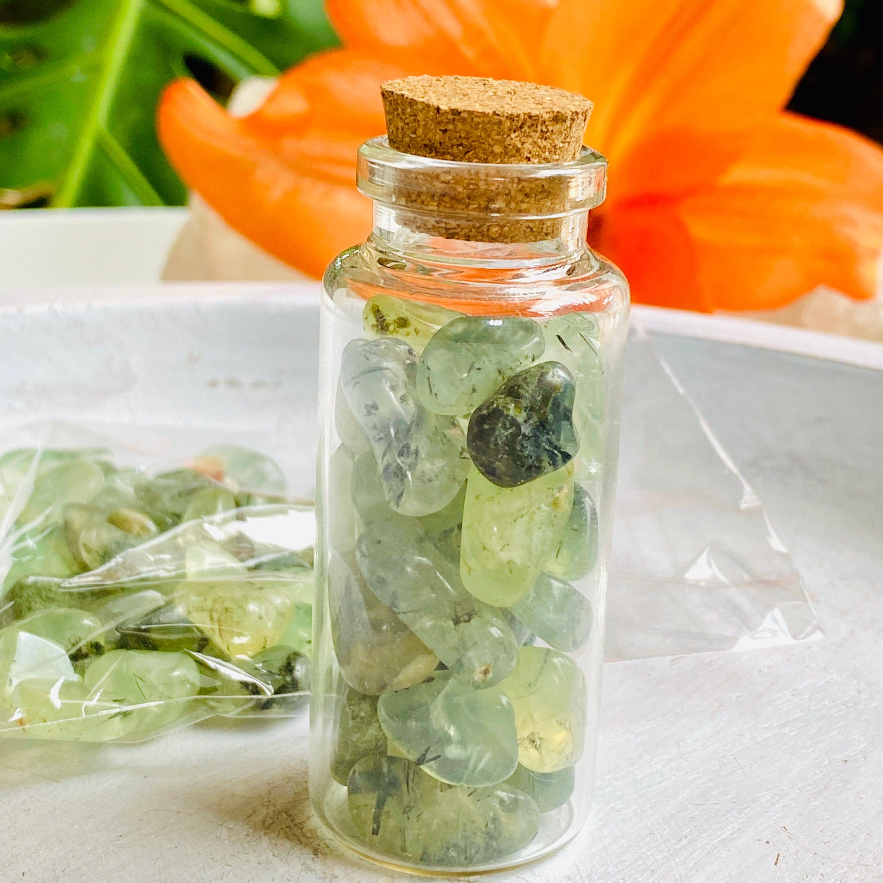 50g Mini Tumbled Prehnite with Epidote Stone Chips - Natural Healing Crystals for Meditation, Reiki & Home Decor