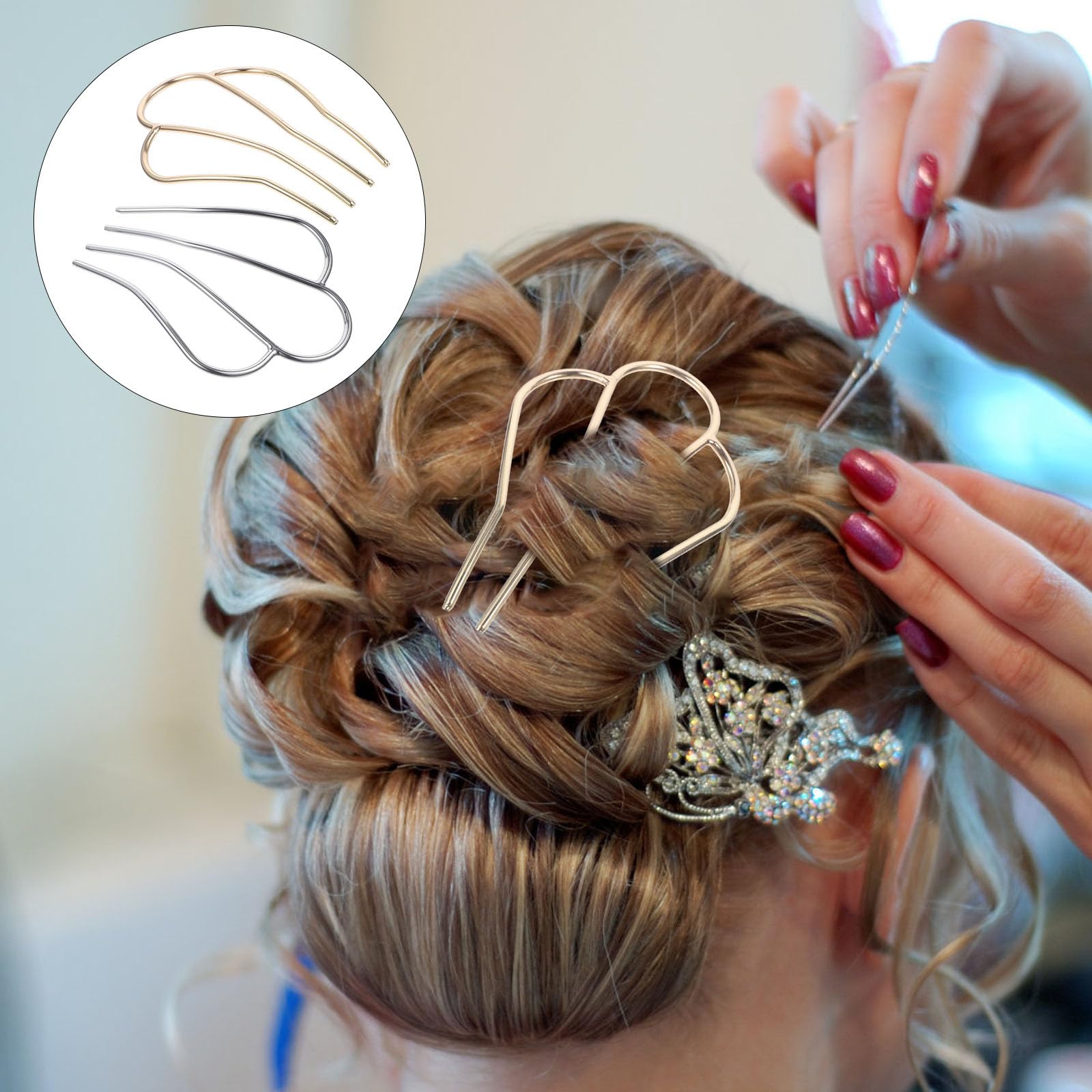 Bestoyard 2-Pack U-Shaped Hair Forks - 4 Prong Hairpins for Updos, Buns & Braids - Durable Alloy Hair Clips for Women & Girls - Perfect for Weddings, Parties & Everyday Styling