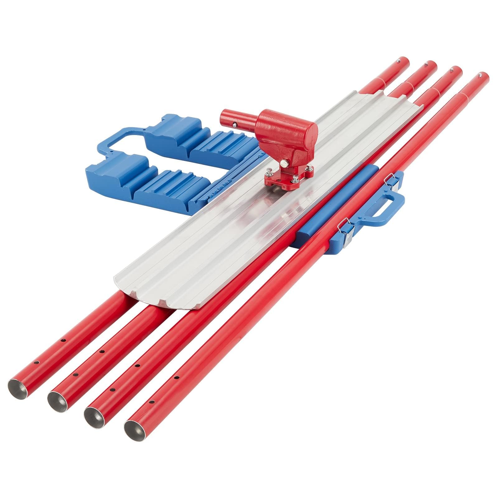 Bull Float Magnesium Concrete Float - 36 x 8 Inch Round End Cement Finishing Tool with 4 Handle Brackets (Red) - Perfect for Smoothing Concrete Floors, Driveways & Patios