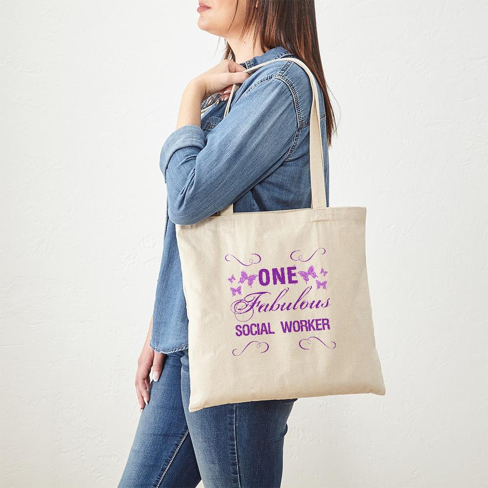One Fabulous Social Worker Tote Bag - Natural Canvas Reusable Shopping Bag for Work, Groceries & Everyday Use | Eco-Friendly & Durable
