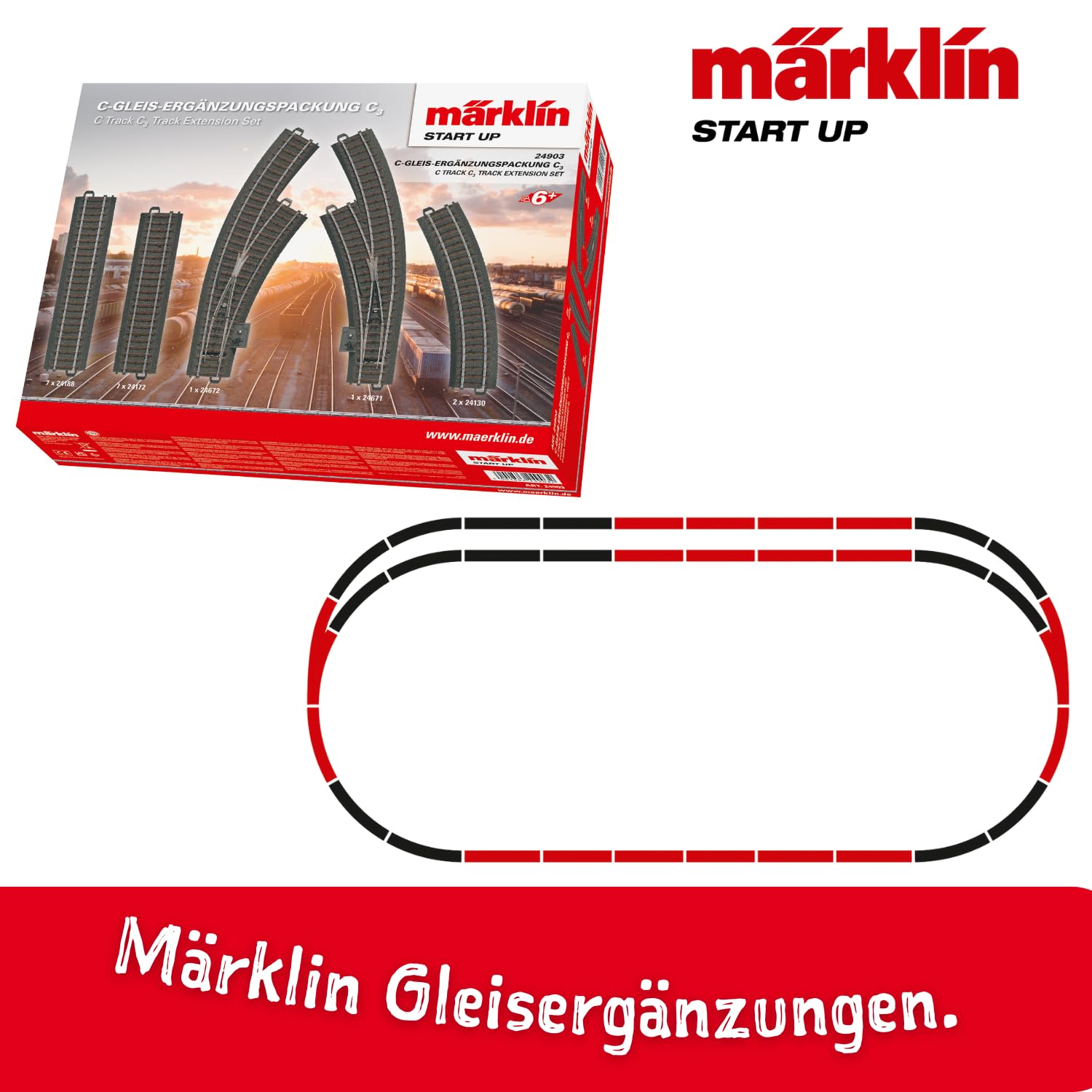 Marklin C Track C3 Extension Rail Track Set for HO Scale Model Trains - Perfect for Model Railroad Layouts and Train Displays