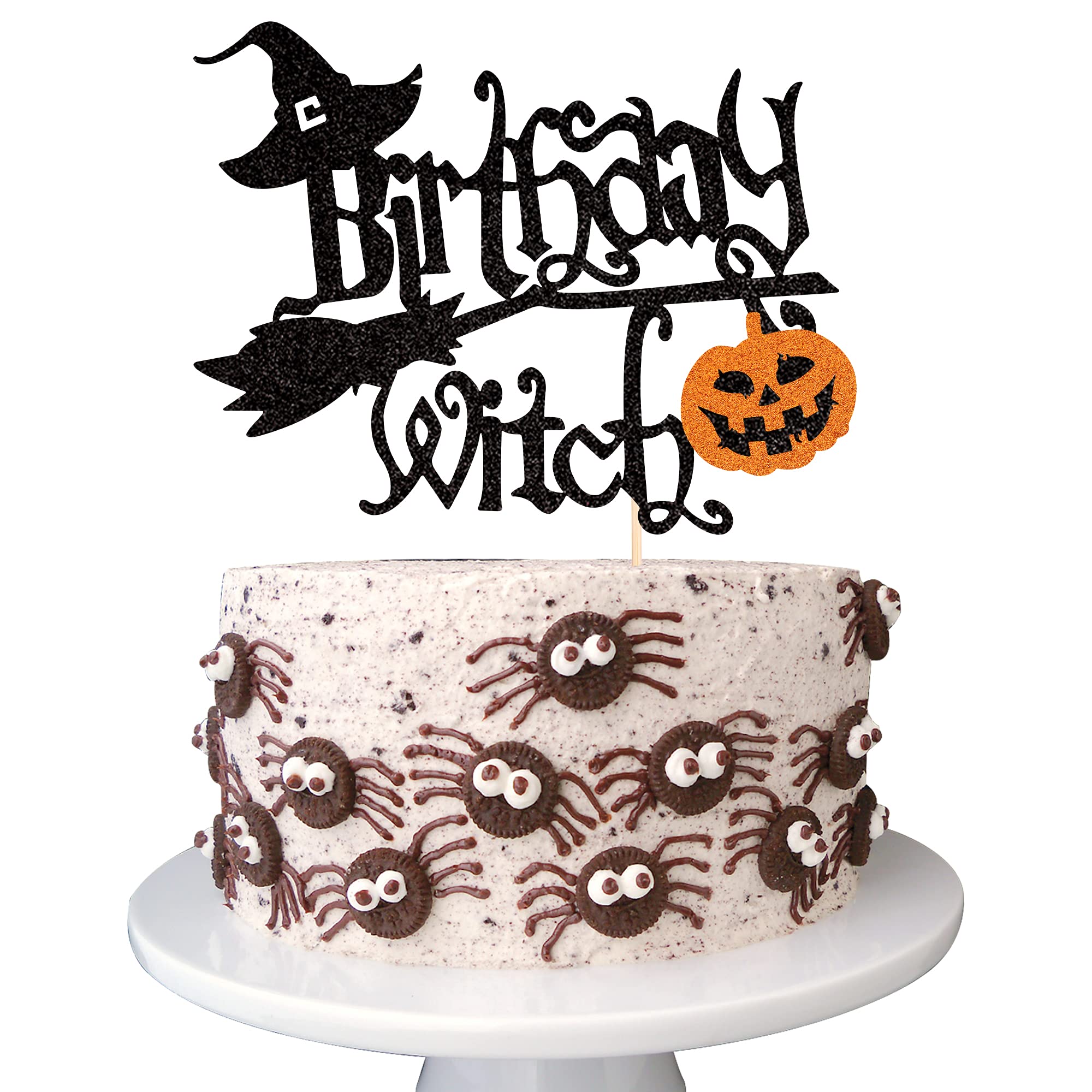 1 PCS Glitter Pumpkin Halloween Witch Cake Topper - Witch Cake Pick Decorations for Halloween Party, Girls Birthday Party Supplies | Perfect for Cupcakes, Cakes, Desserts & Themed Celebrations