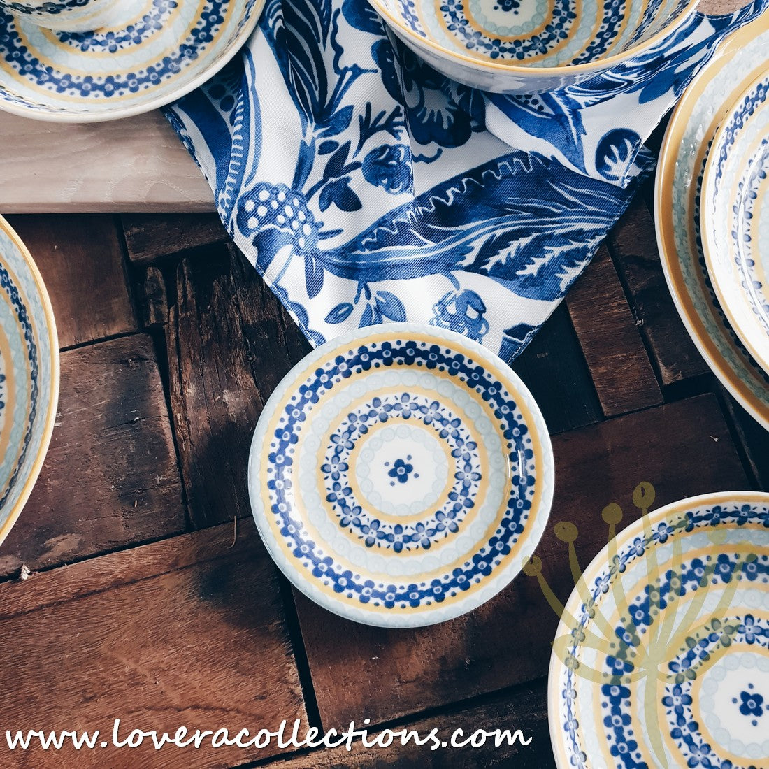 Awasaka Japan Blue & Yellow Floral Tea & Dinnerware Set - Elegant Japanese Ceramic Cups, Plates & Serving Dishes for Afternoon Tea, Dinner Parties & Home Decor