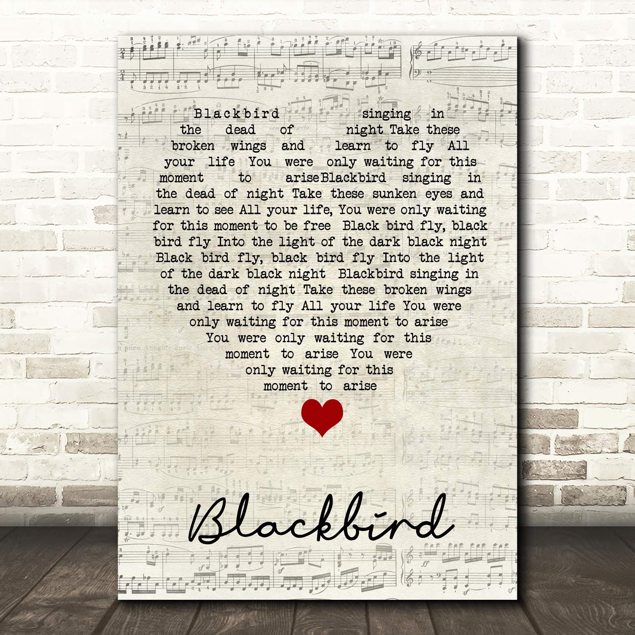 Blackbird Script Heart Quote Song Lyric Wall Art Print - Inspirational Home Decor Gift for Beatles Fans, Music Lovers & Romantic Couples | Perfect for Bedroom, Living Room & Wedding Anniversary Gifts