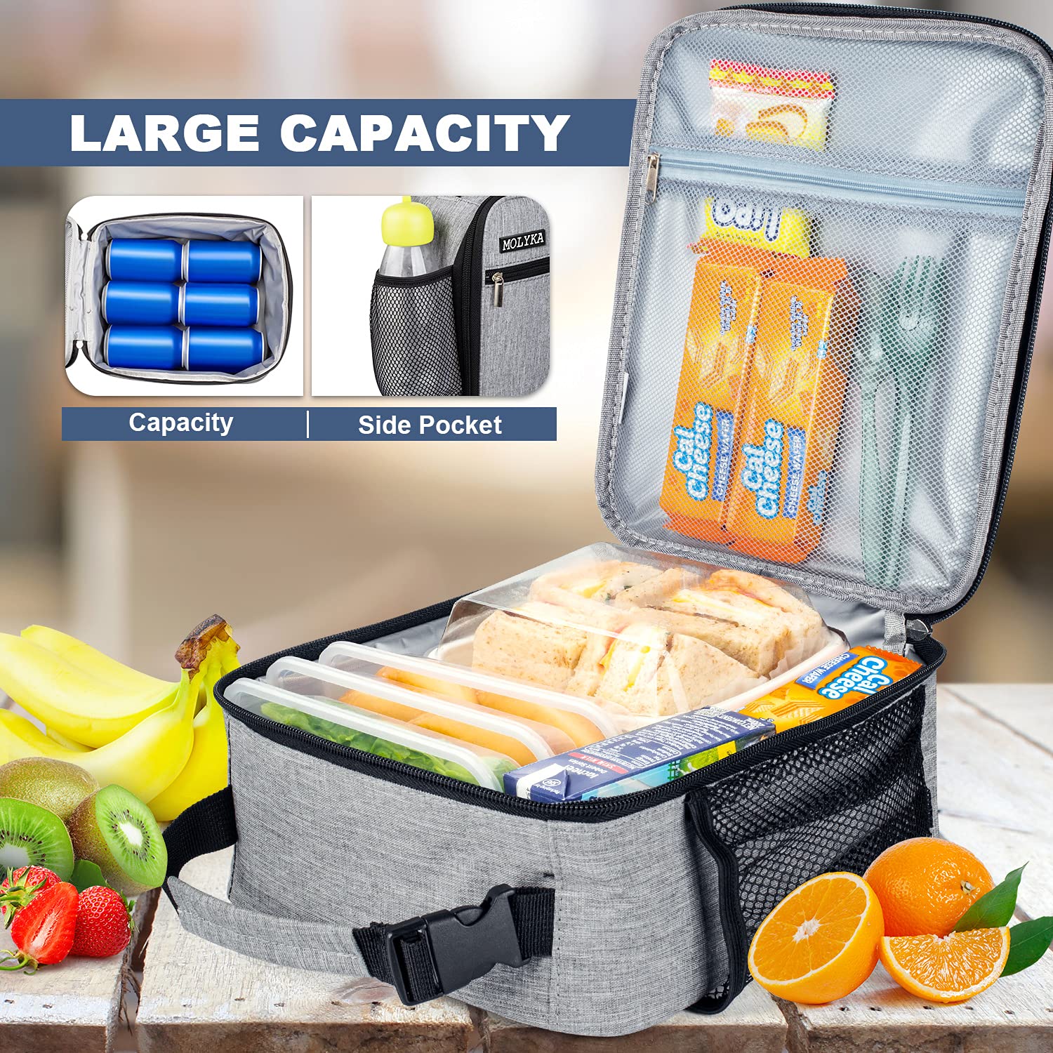 Insulated Lunch Box for Adults - Durable Reusable Lunch Bag with Thermal Protection, Leakproof Tote for Men & Women (Gray) - Perfect for Office, School, Picnics & Outdoor Activities