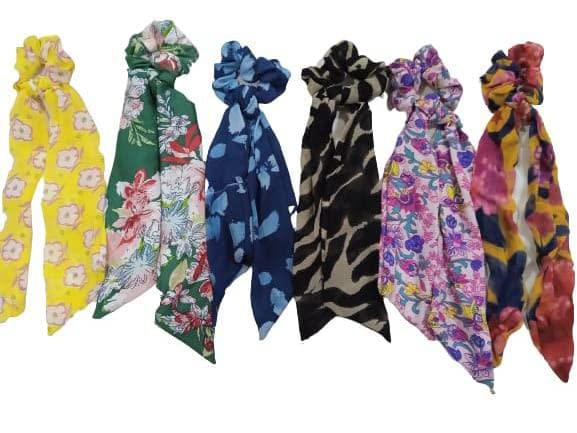 Printed Hair Scrunchies for Women & Girls - 12 Pack Multicolor Satin & Chiffon Elastic Hair Ties, Ponytail Holders & Hair Bands - Perfect for School, Work, Parties & Everyday Styling