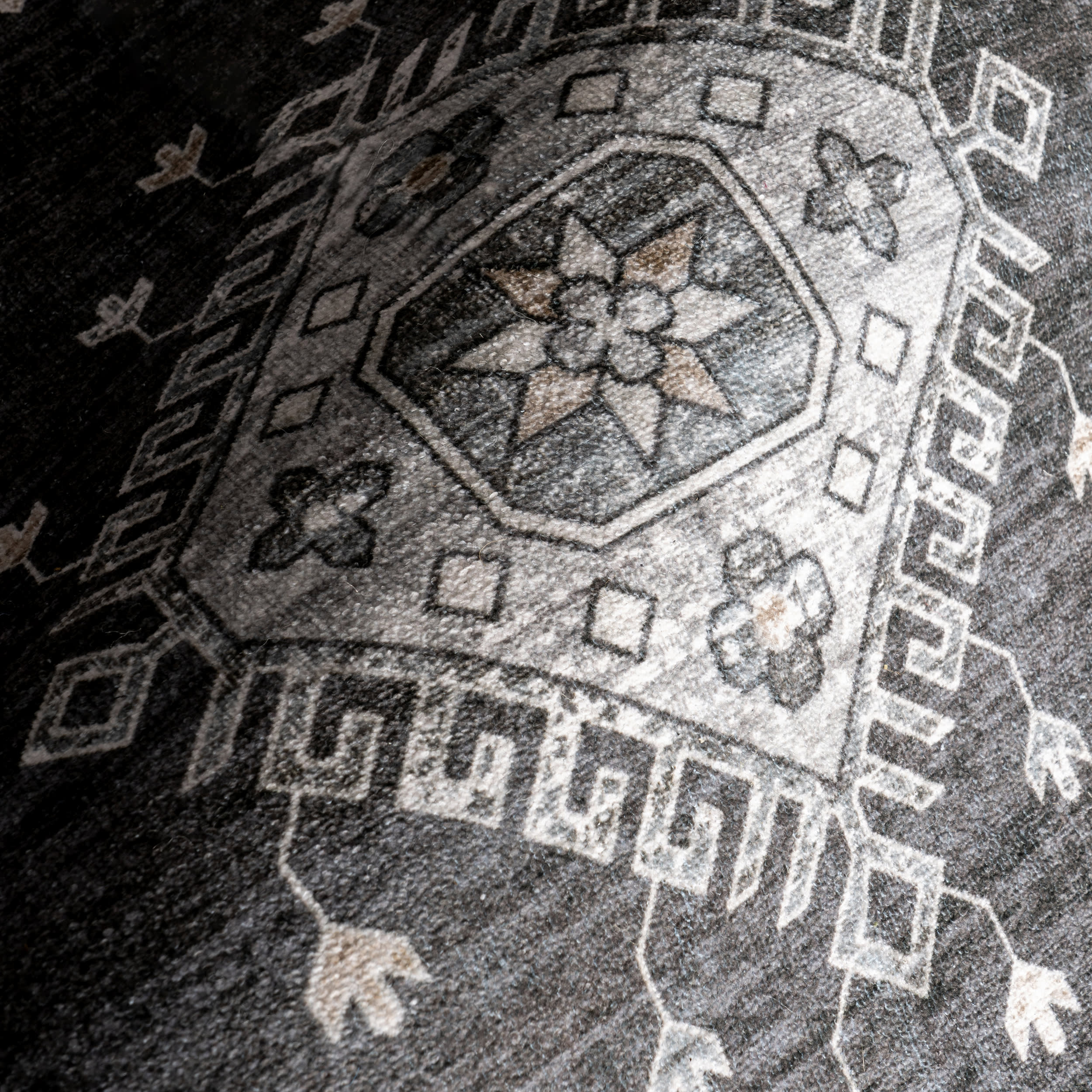 Andrea Bordered Washable Rug - Soft Non-Slip Indoor/Outdoor Carpet - Charcoal Grey - Perfect for Living Room, Bedroom, or Patio Decor