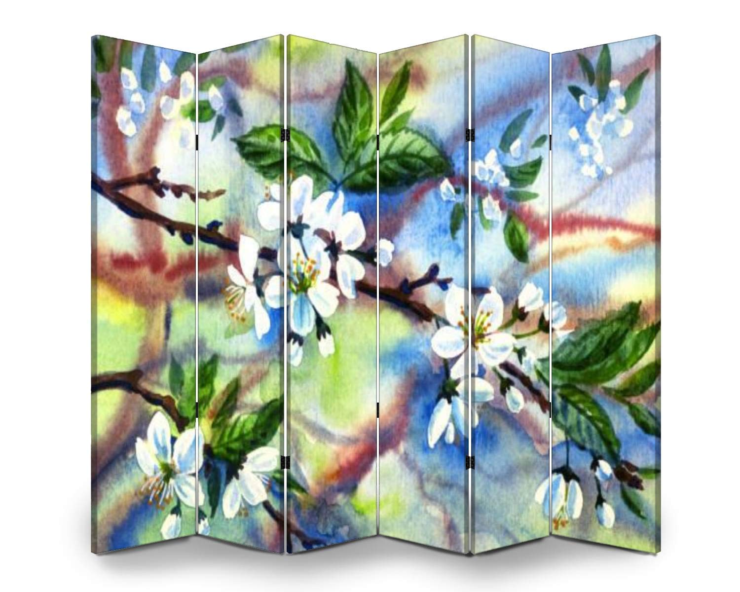 6-Panel Folding Room Divider Screen - White Cherry Blossom Privacy Partition for Home & Office - Freestanding Indoor/Outdoor Space Separator - Perfect for Creating Private Spaces in Living Rooms, Bedrooms, or Outdoor Events