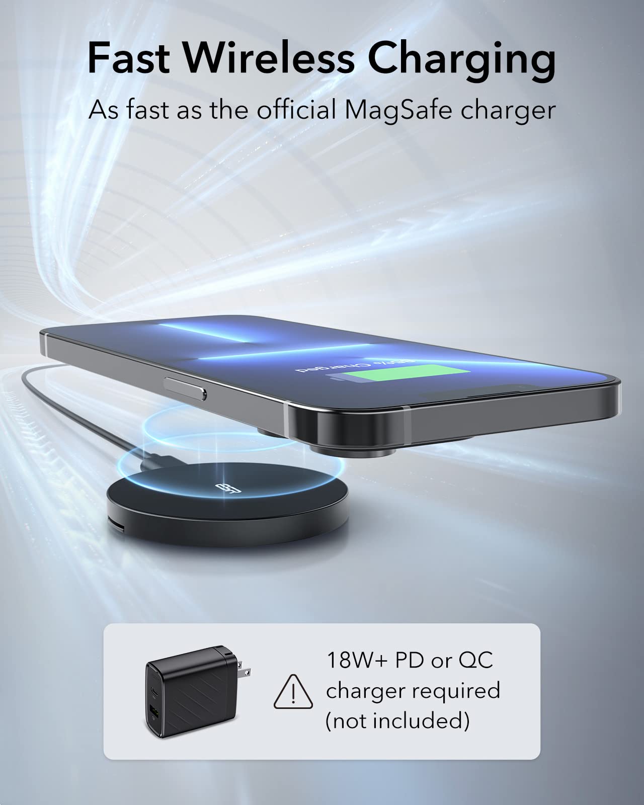 ESR HaloLock Magnetic Wireless Charger Stand - 15W Fast Charging for iPhone 16/15/14/13/12 & AirPods 4 | Adjustable Stand with 5ft Cable | Perfect for Nightstand, Desk, Car & Office | Fast Wireless Charging Solution for Home, Travel, Work & Gaming | Compatible with iPhone Accessories | Ideal for Bedside, Office Desk, Car Dashboard & On-The-Go Charging