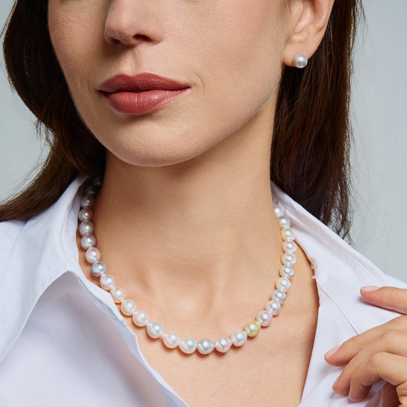 18K Gold Baroque Multicolor Akoya Pearl Necklace - Elegant Jewelry for Women, Perfect for Weddings, Parties & Special Occasions | KN00273