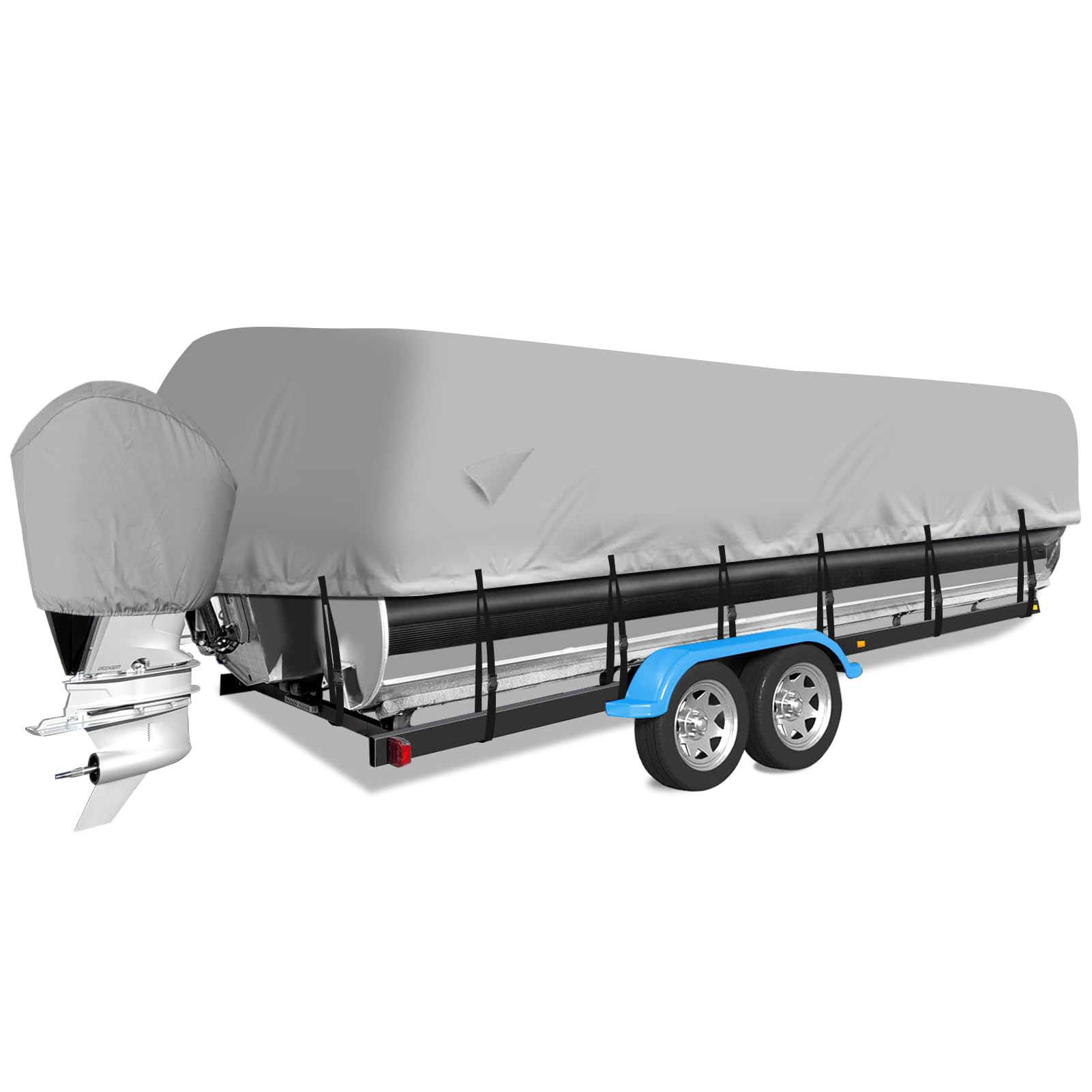 900D Waterproof Pontoon Boat Cover with Motor Cover - Heavy Duty Marine Grade Canvas for 17-20 FT Deck Boats (Gray) - Perfect for Outdoor Storage & Winter Protection