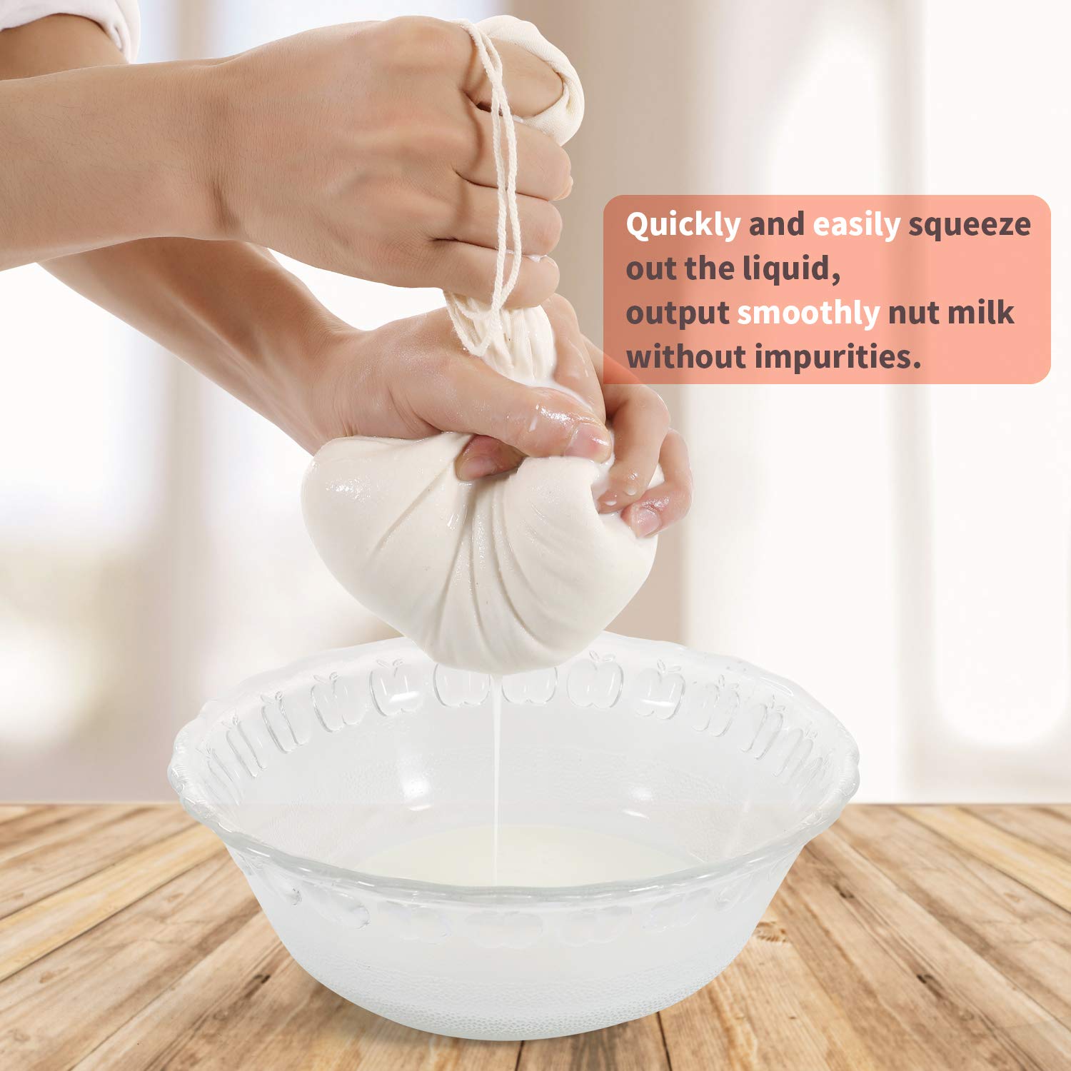 Organic Nut Milk Bags & Cheesecloth Bags - 3 Pack Unbleached Cotton (8