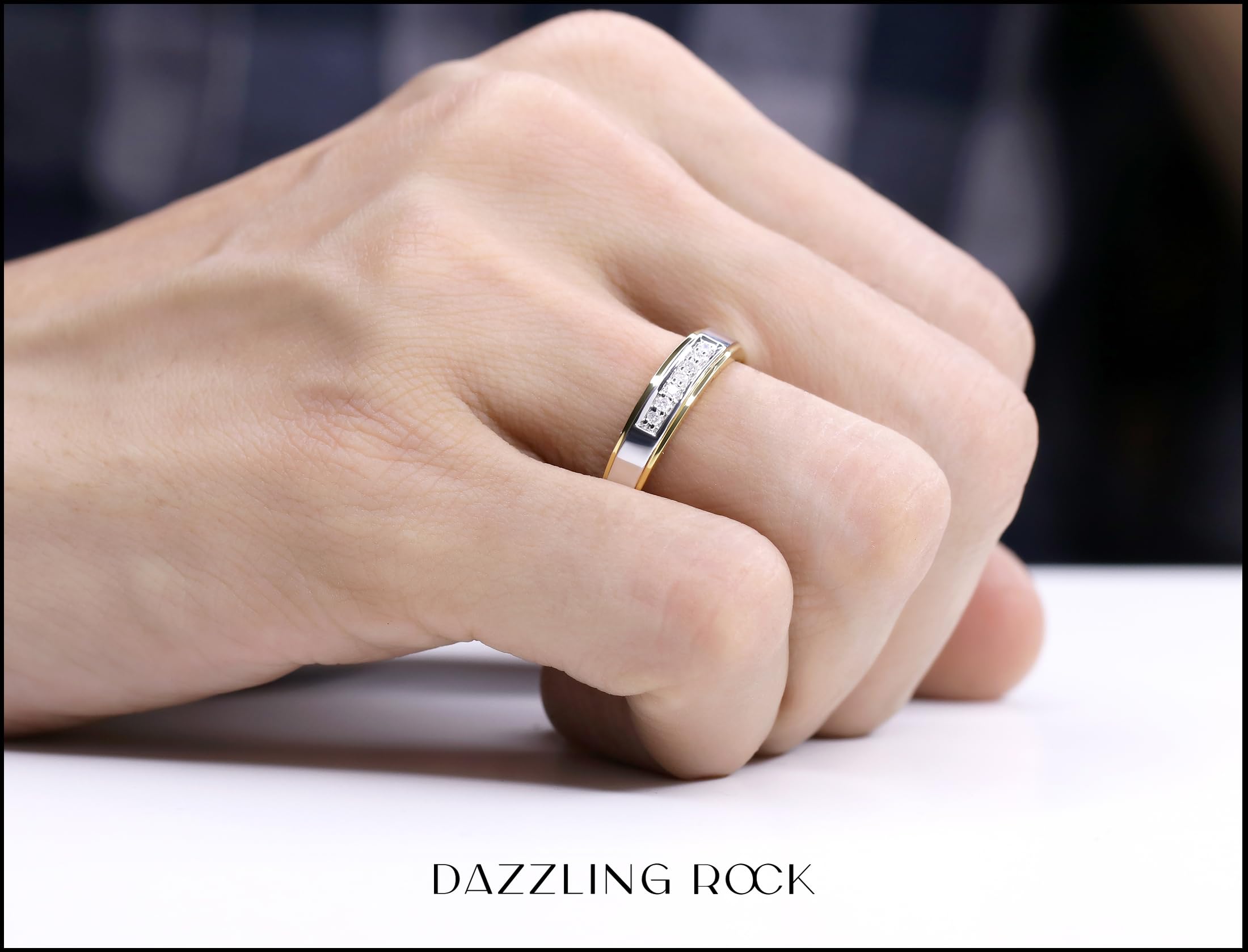 Dazzlingrock Collection 18K Yellow Gold Plated Sterling Silver Round Gemstone or Diamond Seven Stone Men's Wedding Band Ring - Perfect for Engagement, Anniversary & Special Occasion Gifts