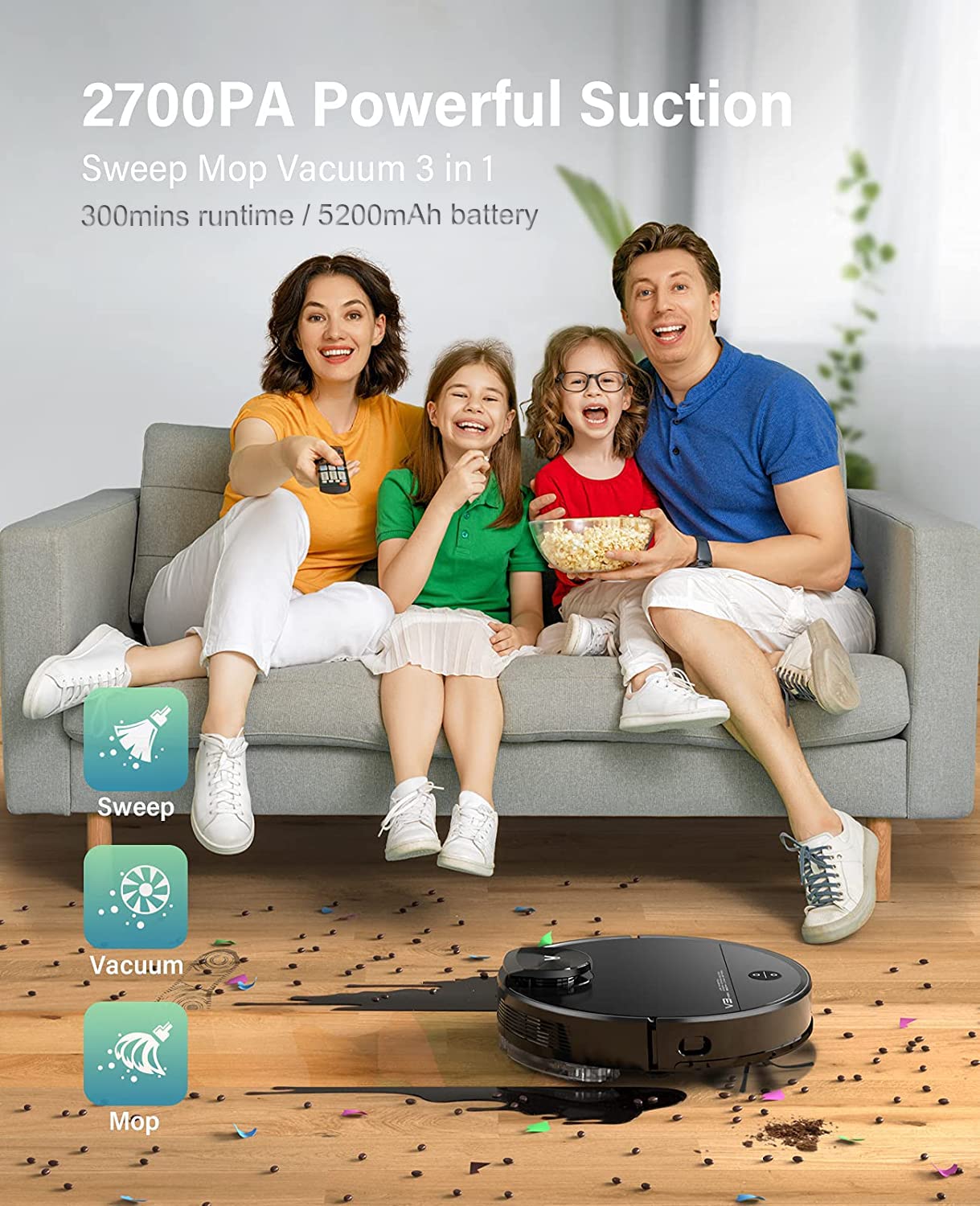 VIOMI Smart Robot Vacuum V3 Max - 4000Pa Strong Suction, LiDAR Navigation, Self-Charging, Works with Alexa & Google Home - Ideal for Hardwood Floors, Carpets & Pet Hair Cleaning (Black)