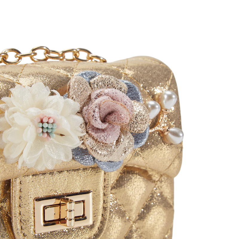Shiny Silver Floral Applique Quilted Purse for Women - Elegant Evening Bag for Parties, Weddings & Special Occasions
