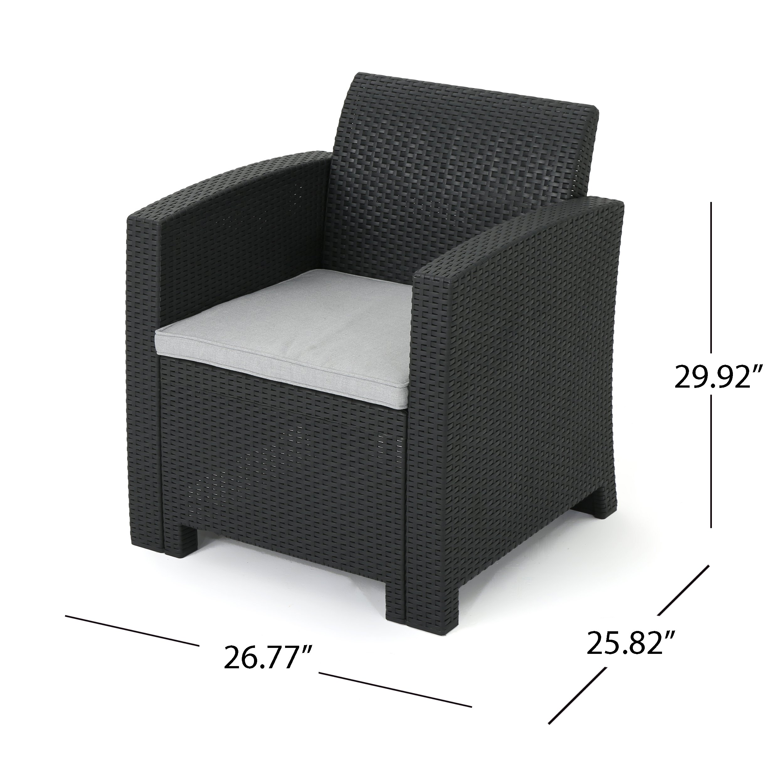 Christopher Knight Home St. Johns Outdoor Faux Wicker Club Chairs Set of 2 - Water Resistant Cushions, Charcoal/Light Grey - Patio, Poolside & Garden Lounge Furniture for Relaxing Outdoors
