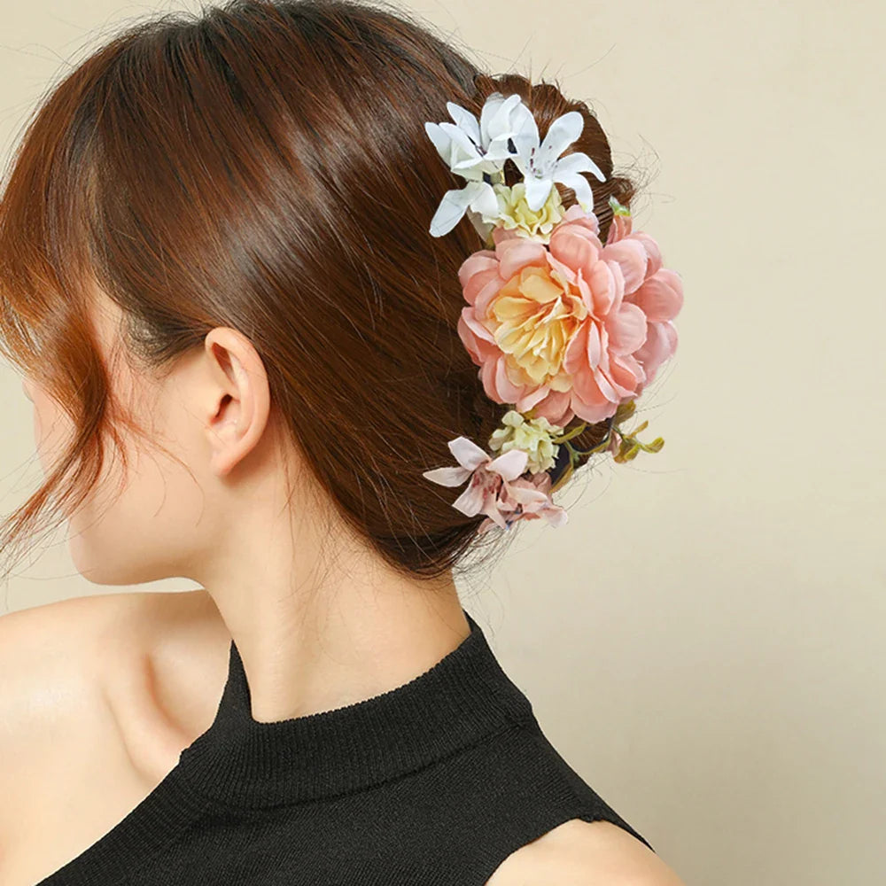Haimeikang Large Flower Hair Clips for Women - Thick Hair Barrettes, Crab Claw Hairpins, Summer Fashion Hair Accessories for Weddings, Parties, and Everyday Wear