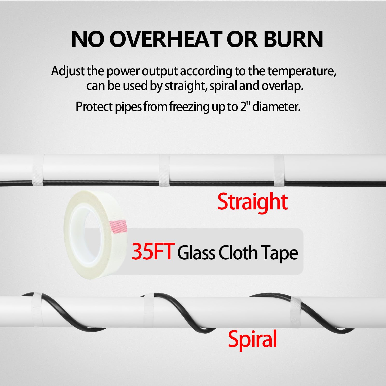 Self-Regulating Heating Cable for Pipe Freeze Protection - 24Ft, 120V Energy-Saving Heat Tape for Metal & Plastic Water Pipes - Keep Water Flowing in Cold Weather - Ideal for Home, RV, and Outdoor Pipe Protection