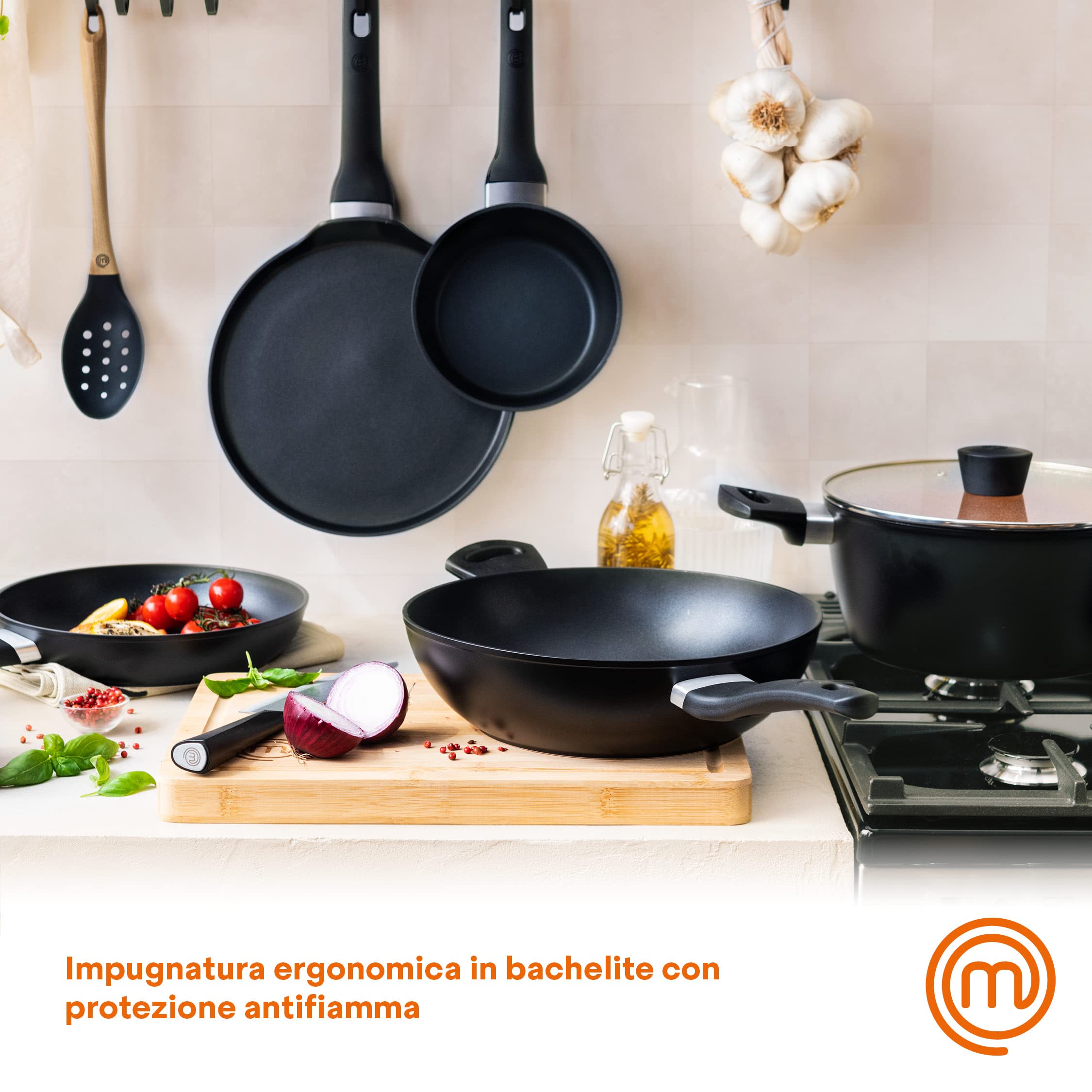Nonstick MasterChef 28cm Wok Pan - Aluminum Stir Fry Pan for Induction & All Stovetops - Chinese Wok with Scratch-Resistant Coating, Dishwasher Safe - Perfect for Stir-Frying, Sautéing & Asian Cooking