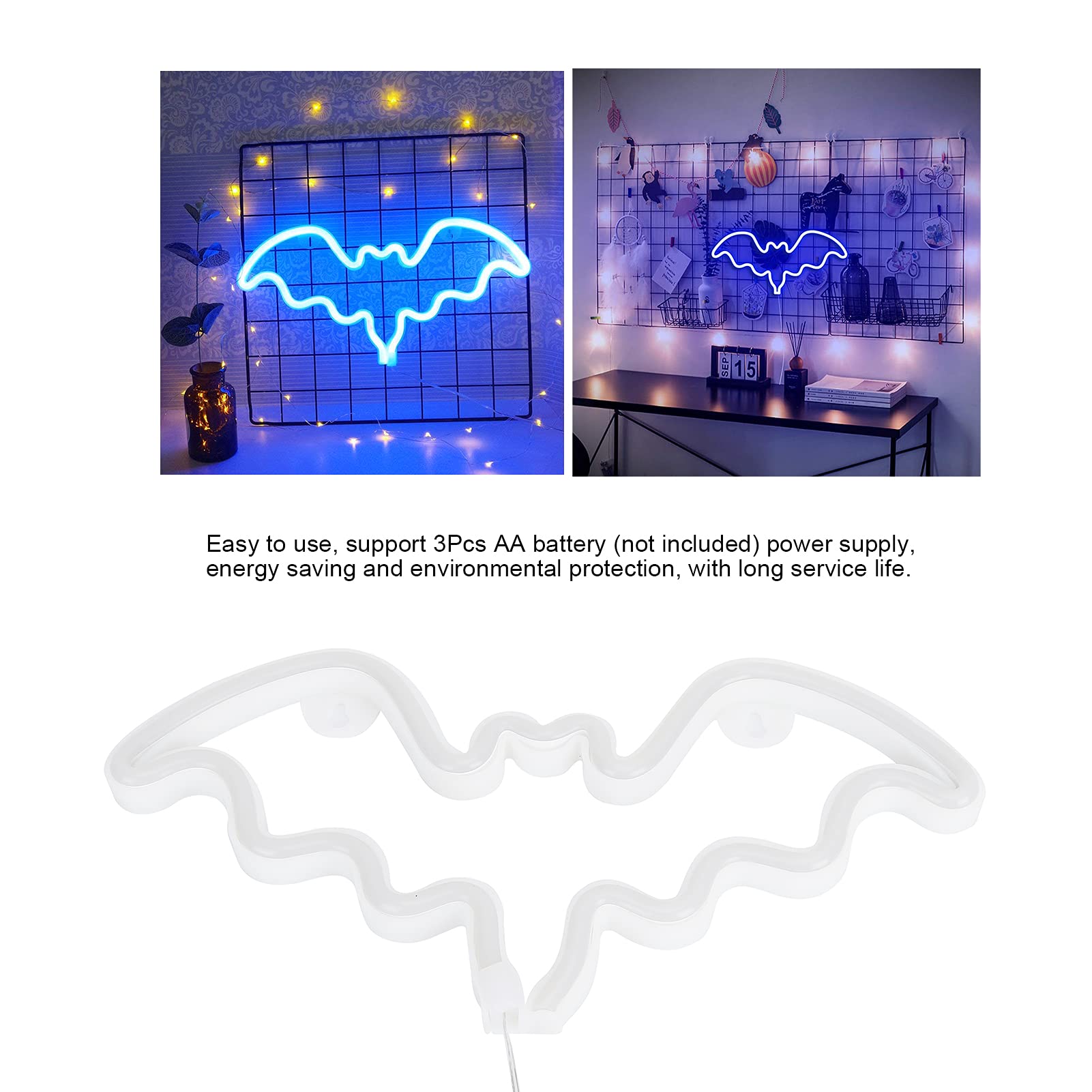 Halloween Bat Neon Sign - LED Wall Decor for Halloween Party, Bar, Room & Kids Gift | Battery Powered Blue Neon Light Lamp for Spooky Home Decor & Themed Events