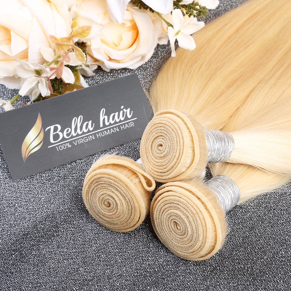 Bella Hair Premium 613 Blonde Brazilian Remy Virgin Human Hair Bundles - 30 Inch Sleek Straight Hair Extensions for Styling & Volume | Perfect for Daily Wear, Parties & Special Occasions