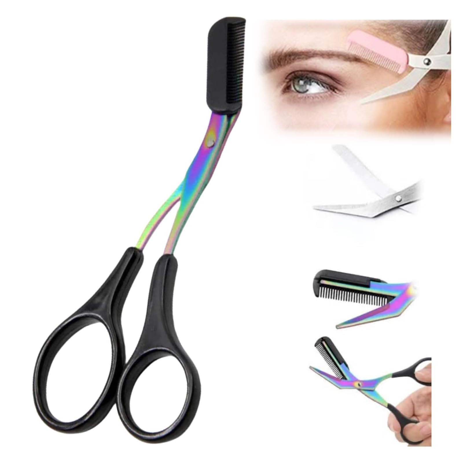 2024 New Eyebrow Trimmer Scissors with Comb - Precision Non-Slip Eyebrow Cutter & Hair Removal Scissors - Professional Makeup Tool for Eyebrow Shaping & Grooming (Black) - Perfect for Home, Salon, and Travel Use