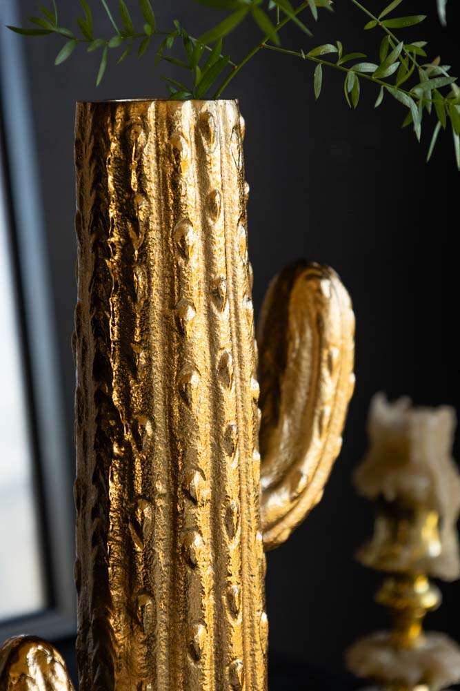 Golden Cactus Stem Vase - Modern Succulent Planter for Home & Office Decor - Perfect for Desks, Shelves, and Windowsills