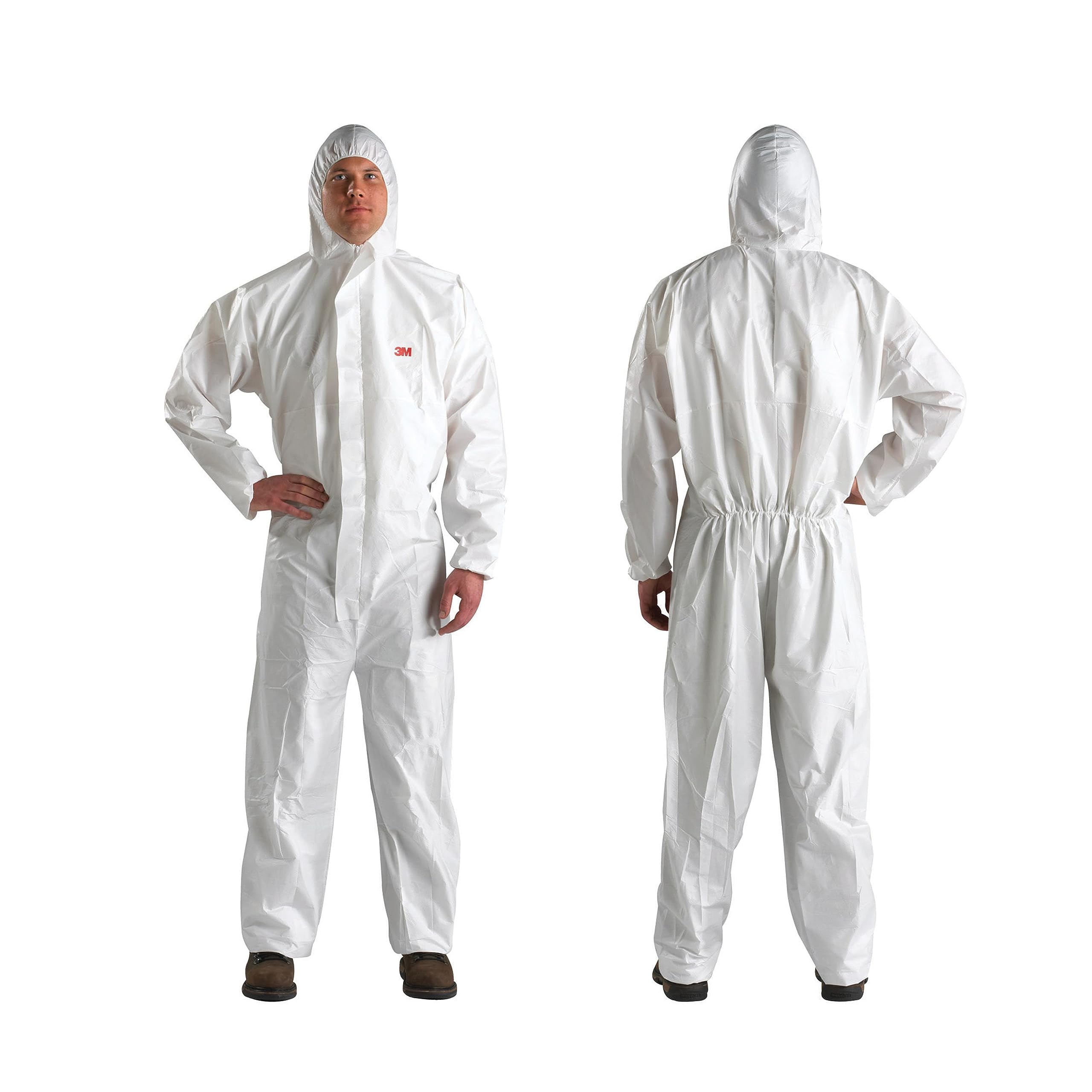 3M Disposable Protective Coverall - Pack of 20 White Hooded Coveralls with Elastic Cuffs & Two-Way Zipper | Antistatic, Paint & Coating Protection, Food Safe | Medium Size 4510-M | Ideal for Painting, Construction, Food Processing & Industrial Safety Work