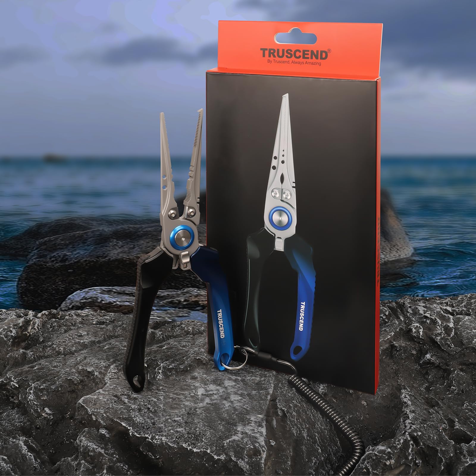 TRUSCEND Lockable Fishing Pliers with Ergonomic Handle - Saltwater Resistant Teflon Coated Multi-Tool with Mo-V Cutter - Perfect Gift for Anglers & Saltwater Fishing Enthusiasts (Great for Bass, Trout & Deep Sea Fishing)
