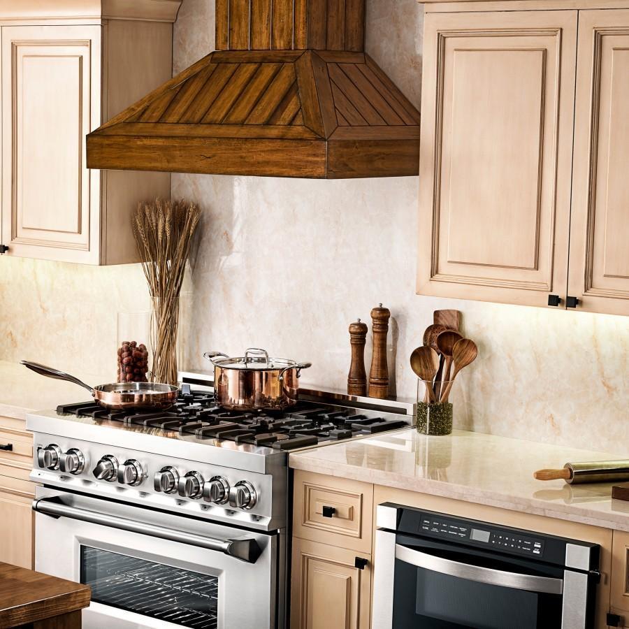 ZLINE Rustic Light Wooden Wall Mount Range Hood - Modern Kitchen Ventilation for Home Cooking & Smoke Removal - Perfect for Farmhouse & Rustic Style Kitchens