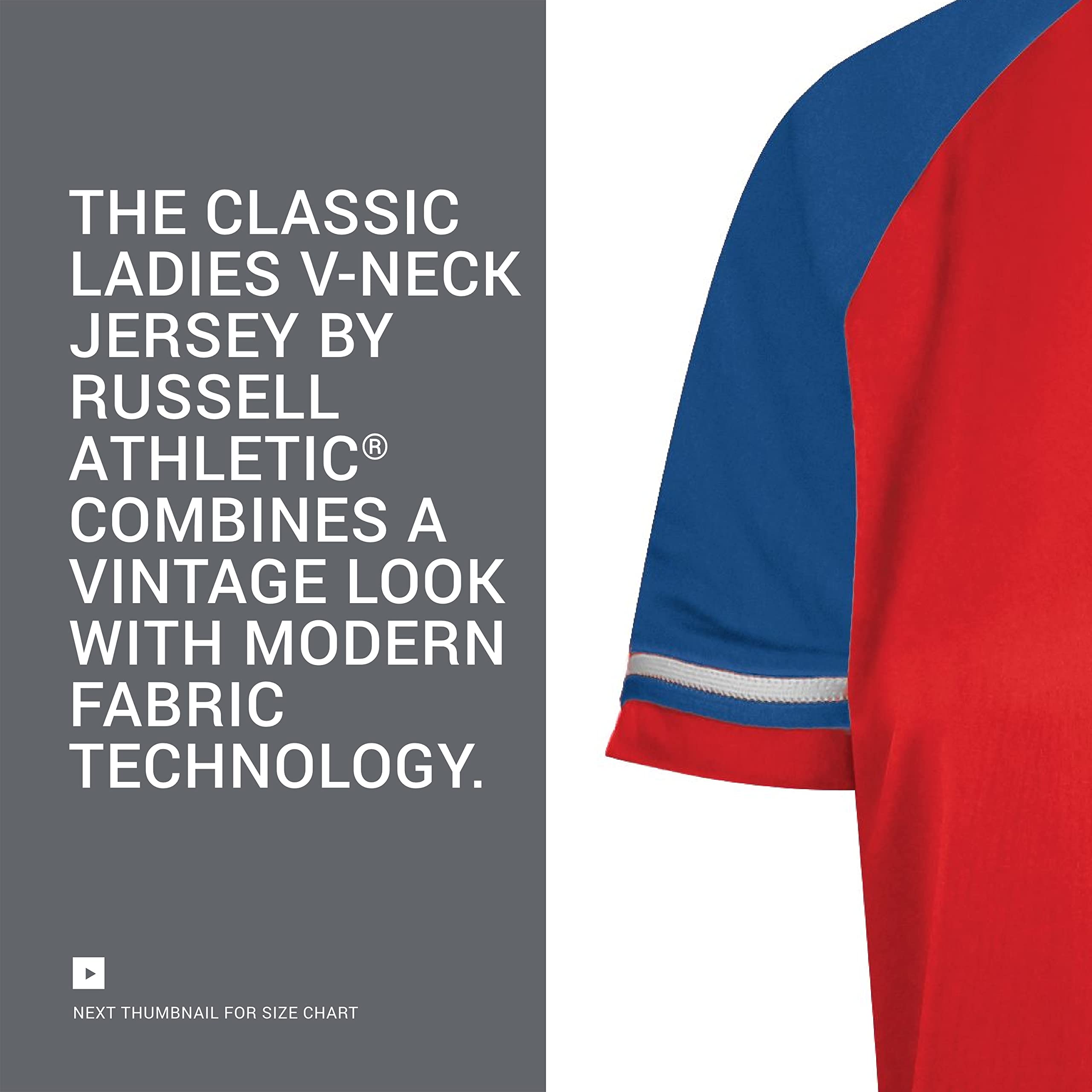 Russell Athletic Women's V-Neck Softball Jersey - Short Sleeve Moisture Wicking Performance Tee - Classic Athletic Wear for Softball Games, Training & Casual Sports Outfits