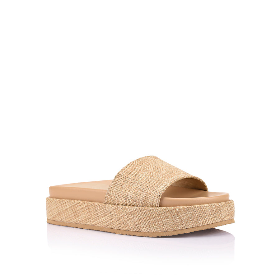 Romy Flatform Slides for Women - Natural Raffia Sandals | Comfortable Summer Beach Slides for Casual Outings and Vacation Wear