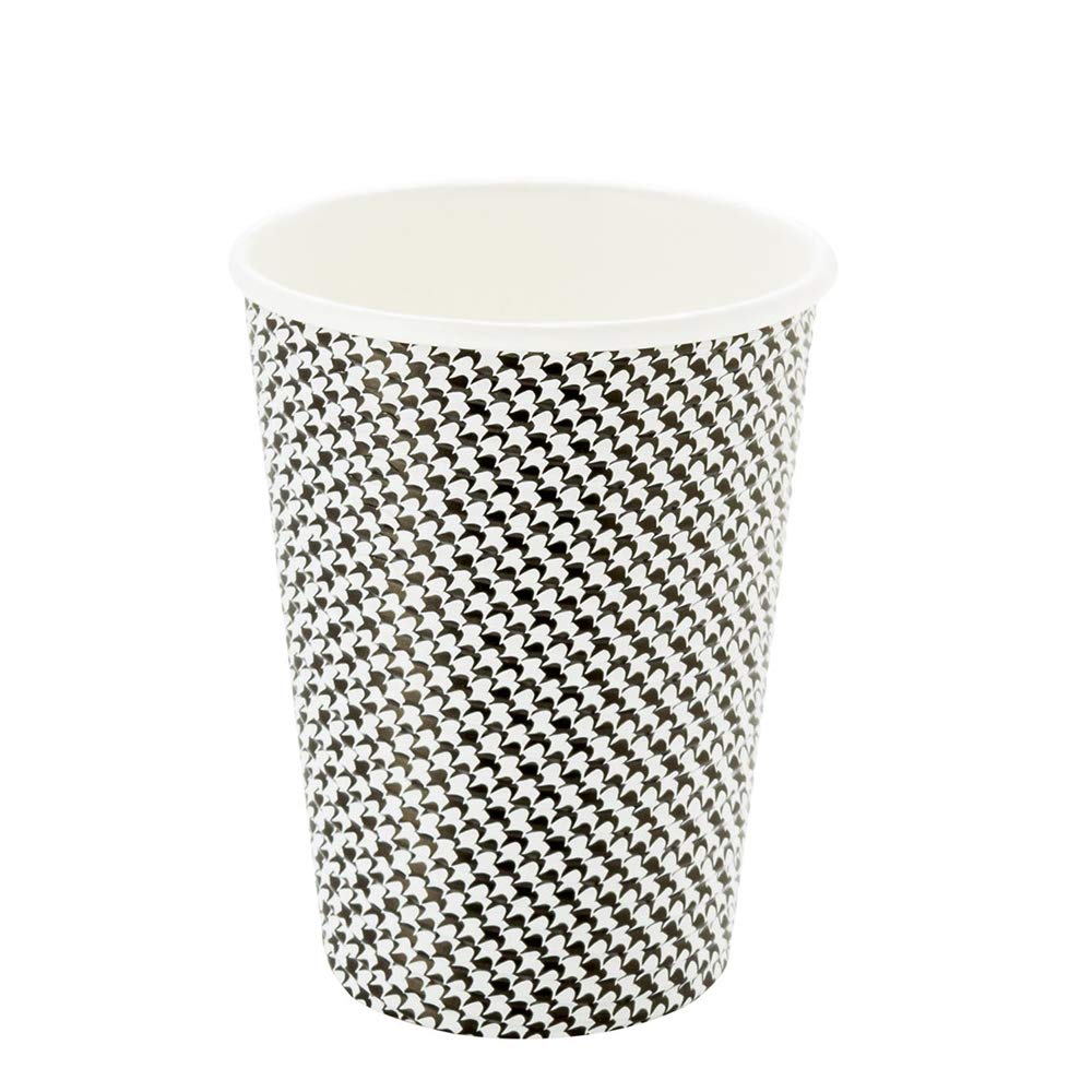 Restaurantware 12oz Disposable Coffee Cups - 500 Pack Spiral Wall Hot Paper Cups with Houndstooth Print for Coffee, Tea & Beverages | Insulated Design, Rolled Rim (Lids Sold Separately) | Perfect for Cafés, Offices & Catering Events