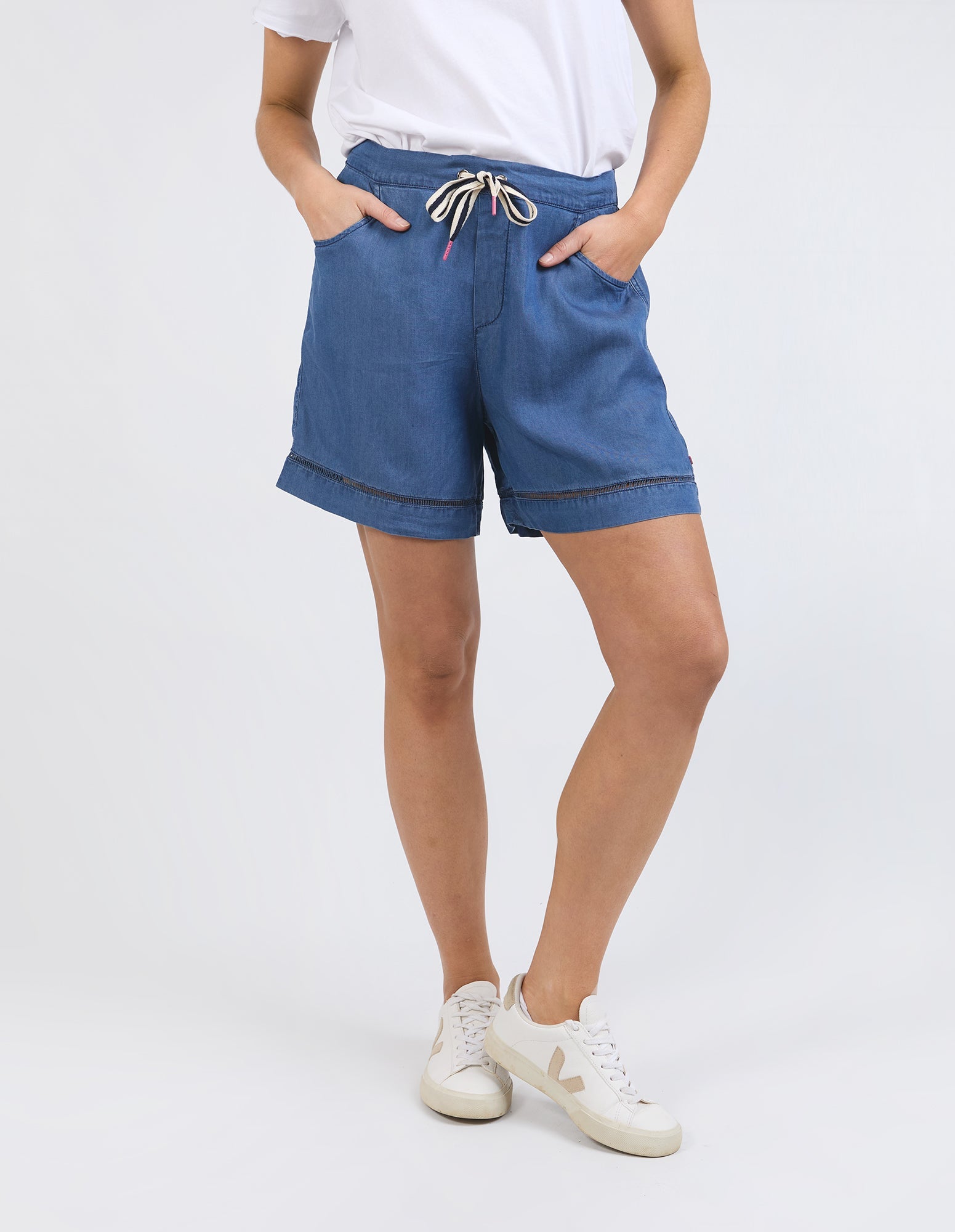 Elm Astrid Chambray Shorts - Women's Dark Blue Washed Denim Shorts for Casual Wear & Summer Outfits