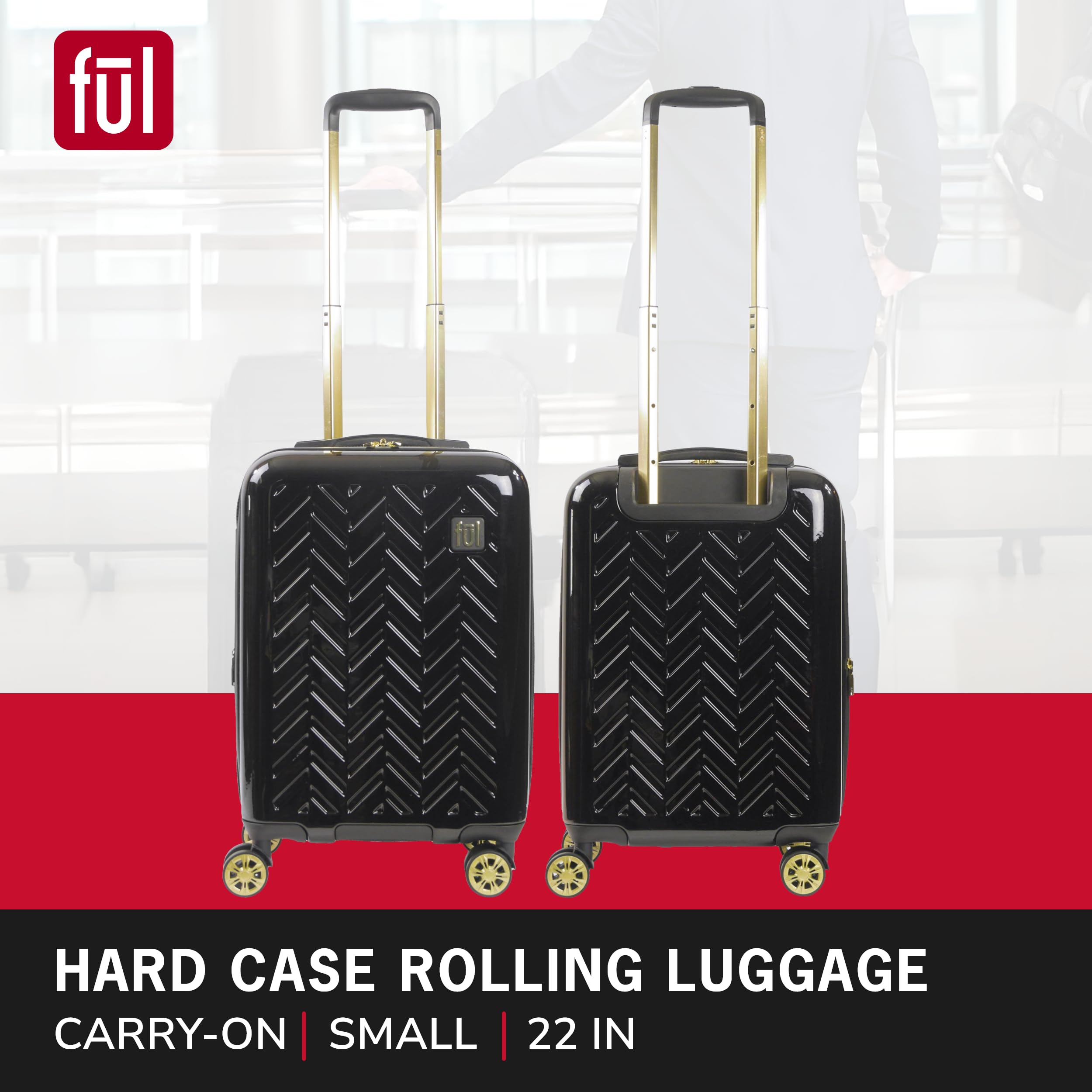 FUL Grove 22 Inch Hardshell Spinner Luggage - Lightweight Rolling Suitcase with 360° Wheels for Travel, Black | Perfect Carry-On for Airplanes, Business Trips & Weekend Getaways