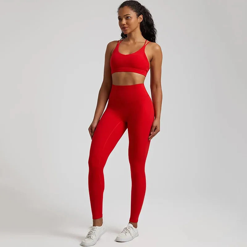 Buttery Soft Women's Yoga Set - High Waist Gym Leggings & Crisscross Sports Bra 2-Piece Workout Outfit | Perfect for Yoga, Pilates, Gym & Lounge Wear