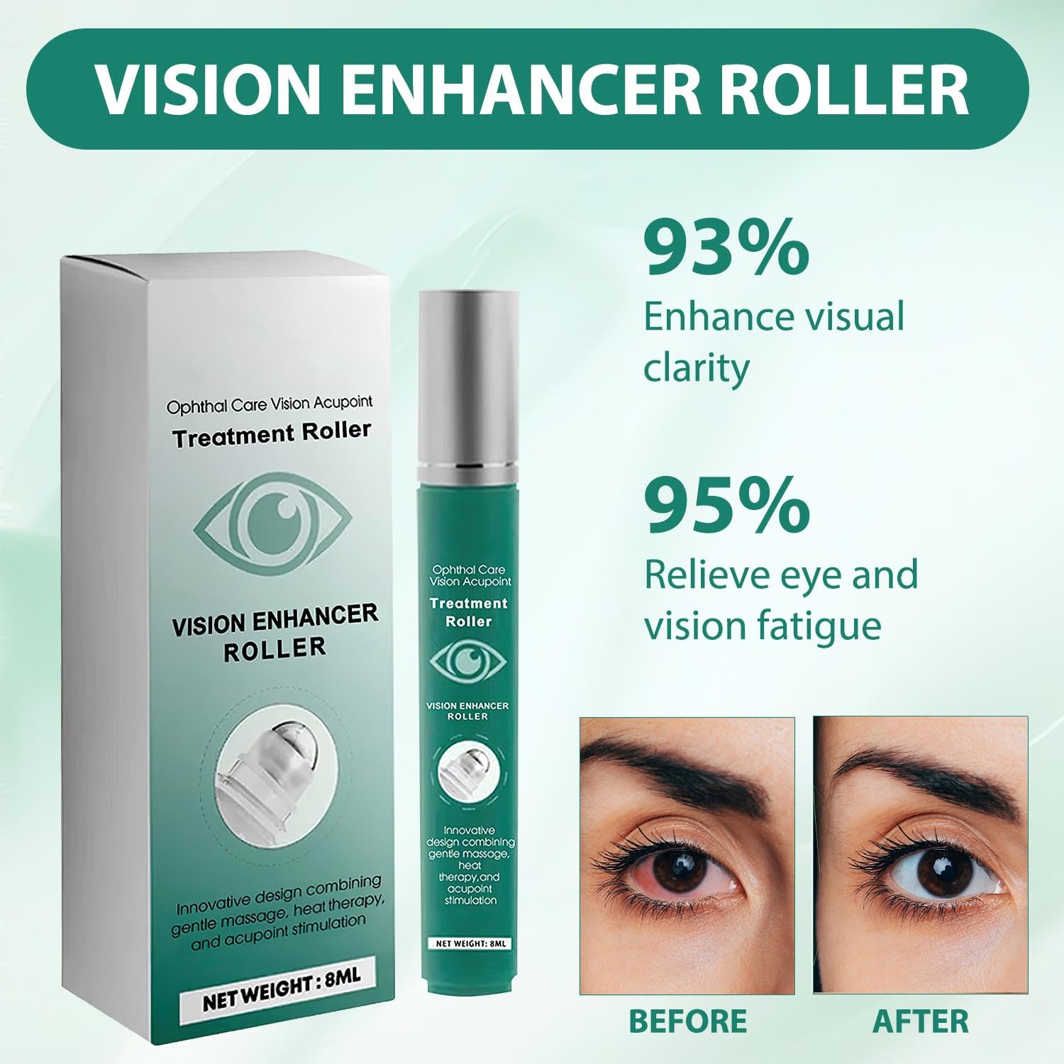 Vision Enhancing Massage Roller for Eyes - Natural Eye Relief Roller to Reduce Strain, Fatigue & Discomfort - Improves Visual Clarity - 8ml (3 Pack) - Perfect for Office Workers, Gamers & Digital Screen Users