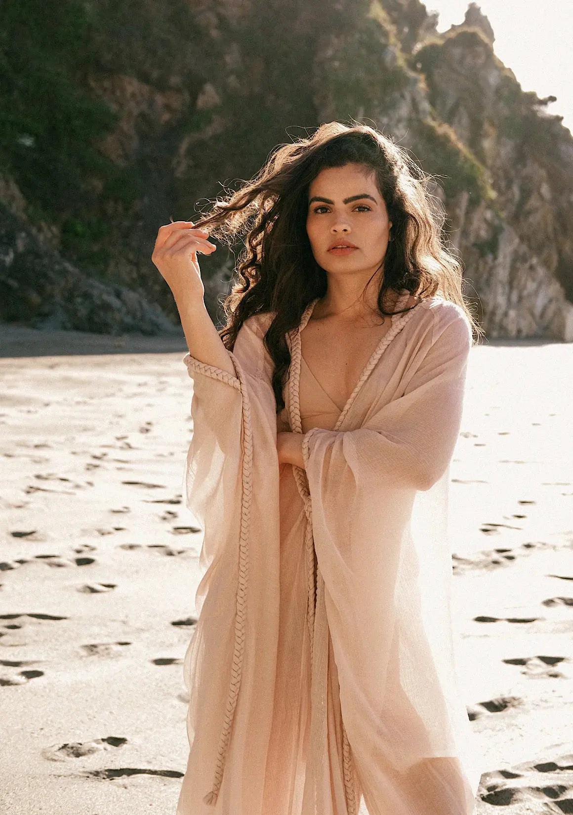 Tan Moodstories Angel Beachwear Tunic Coverup Kimono Maxi Dress - Stylish Summer Coverup for Beach, Pool, Vacation & Boho Fashion