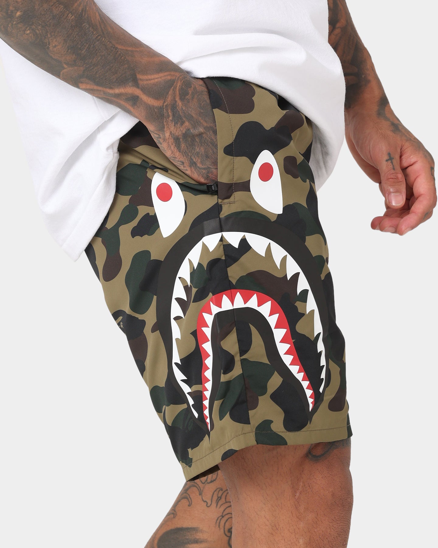 BAPE 1st Camo Side Shark Beach Shorts for Men - Army Green Swim Trunks | Perfect for Summer, Pool Parties & Beach Vacations