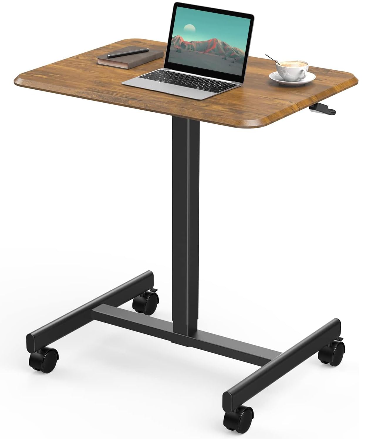Sweetcrispy Mobile Rolling Standing Desk - Adjustable Height Overbed Table with Wheels, Portable Teacher Podium & Laptop Cart for Home Office, Classroom, Dorm (Rust Brown) - Perfect for Remote Work, Online Teaching & Small Space Living