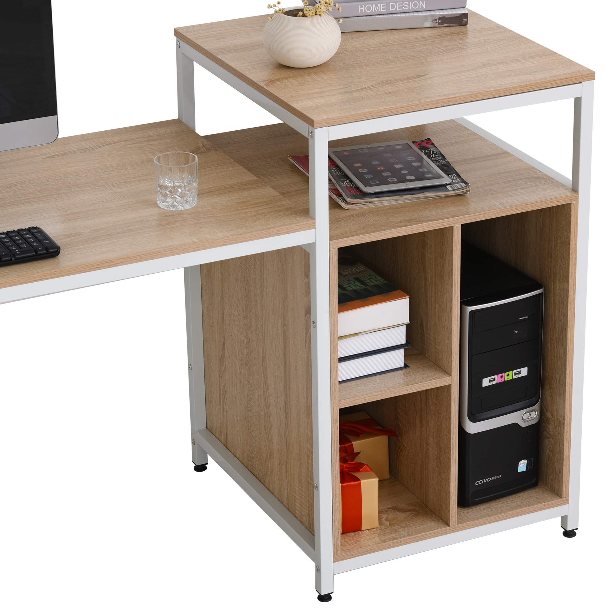 HOMCOM 68 Inch Office Computer Desk with Bookshelf & CPU Stand - Modern Woodgrain Design, Spacious Storage Shelves - Perfect for Home Office, Gaming & Study (Oak Finish)