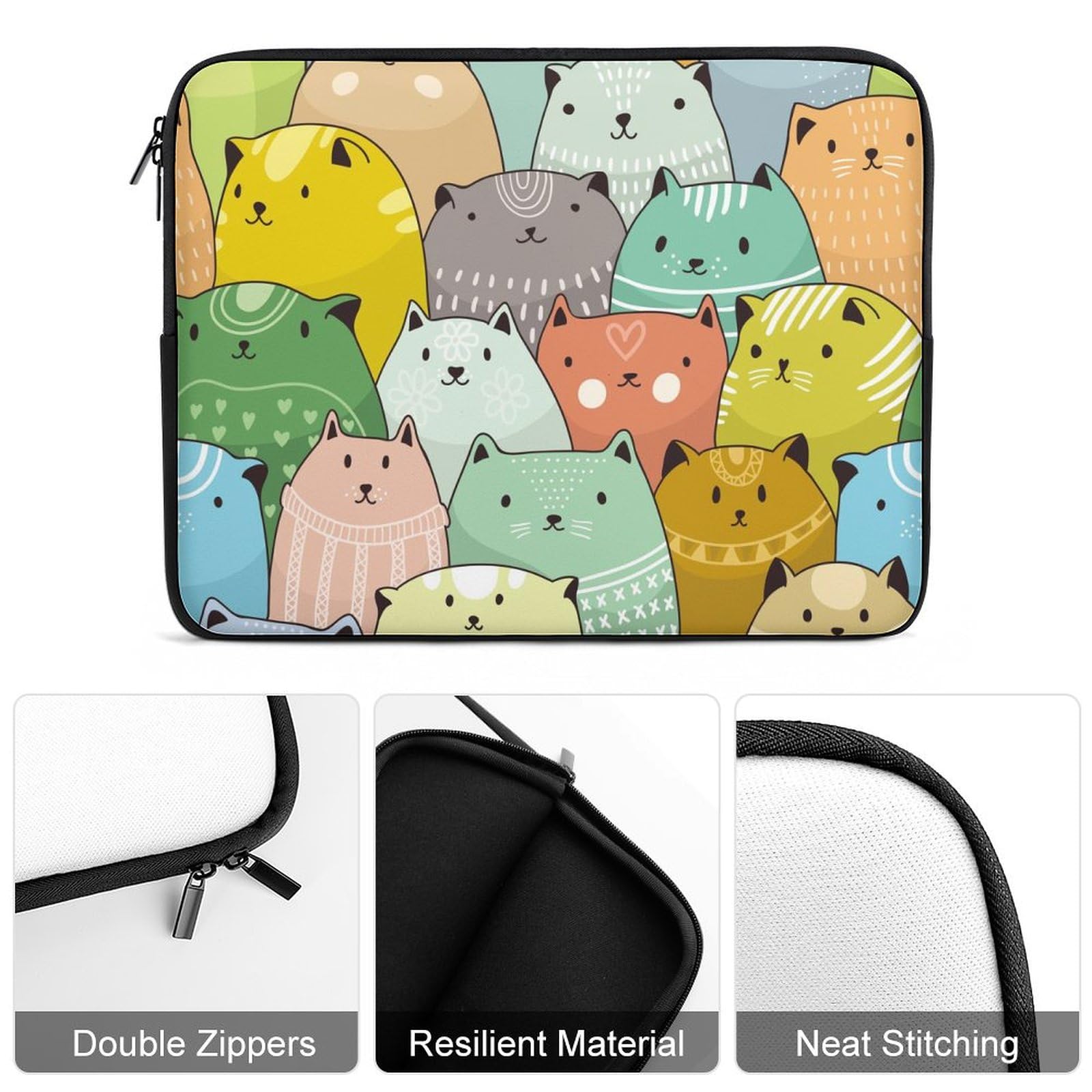 Cute Cats Pattern Personalized Laptop Bag - Slim Business Casual Computer Briefcase for Work, Travel, and Daily Use
