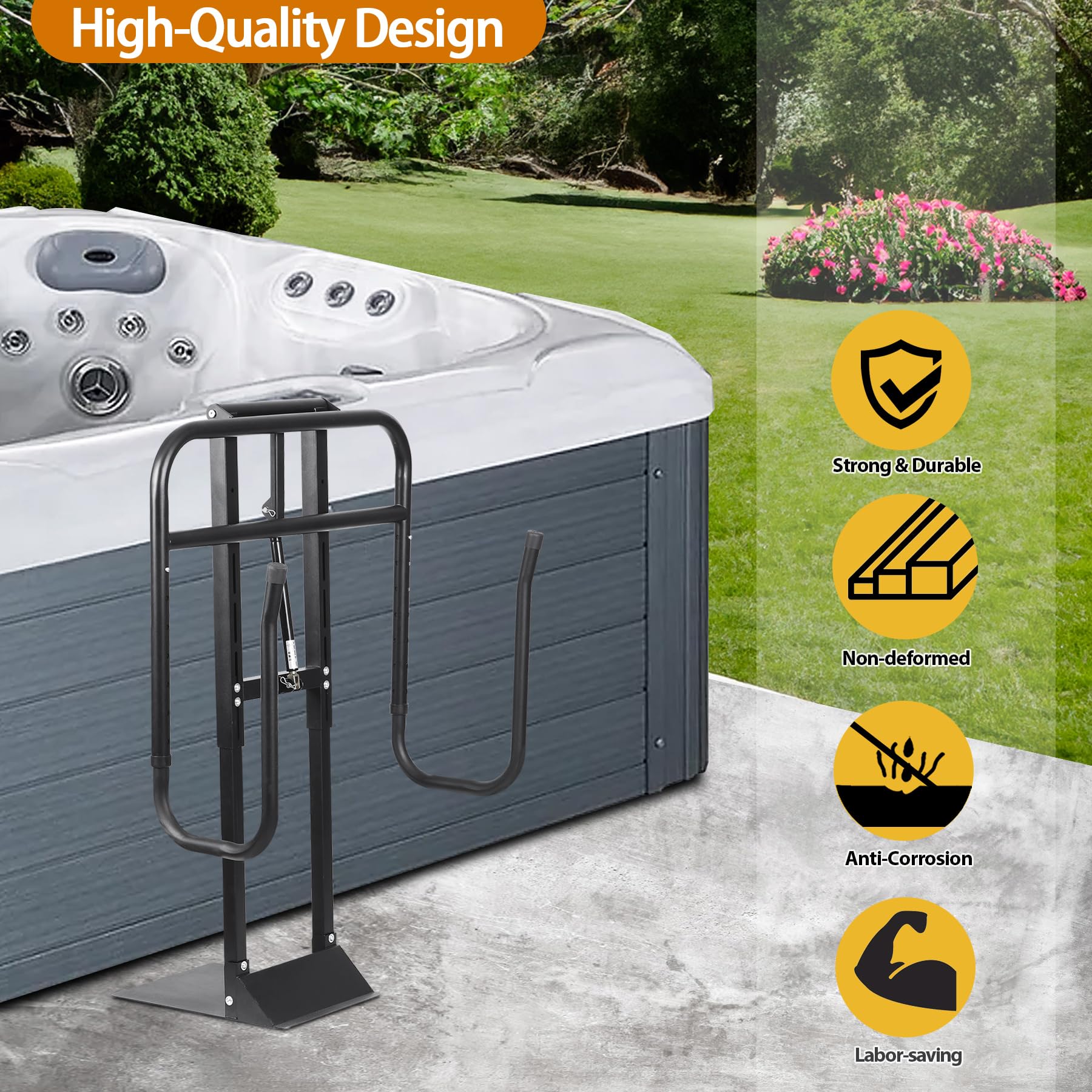 Heavy Duty Hot Tub Cover Lifter - Pneumatic Spa Cover Holder with Adjustable U-Arms & Reinforced Brackets - Fits Most Spas & Hot Tubs - Perfect for Easy Cover Removal & Protection