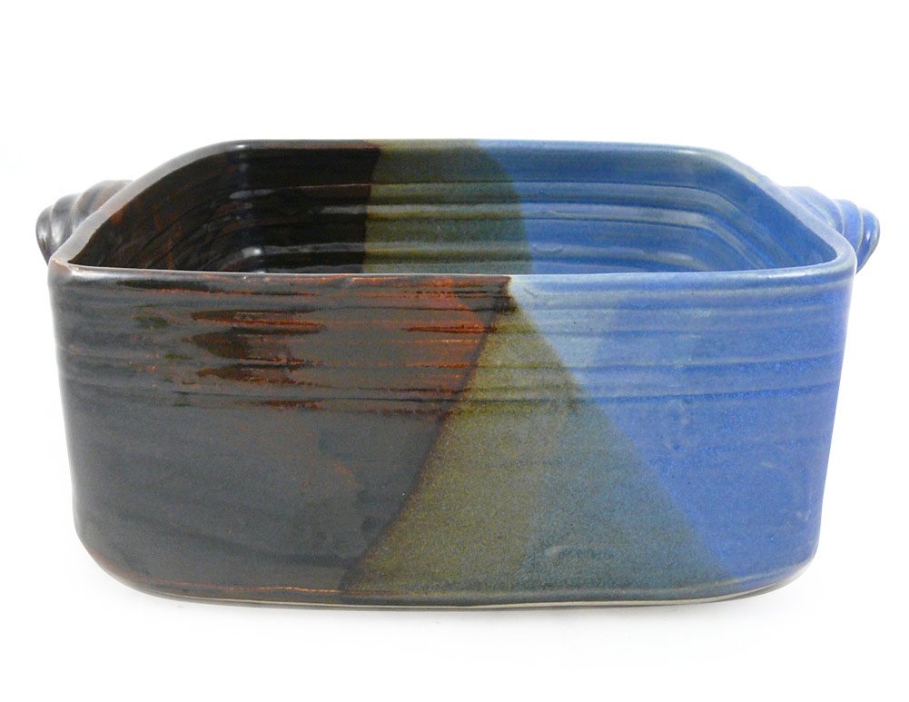 Handcrafted American Stoneware Pottery - 3-Quart Square Casserole Dish in Lakeside Blue | Oven, Microwave & Dishwasher Safe | Perfect for Baking, Serving & Entertaining