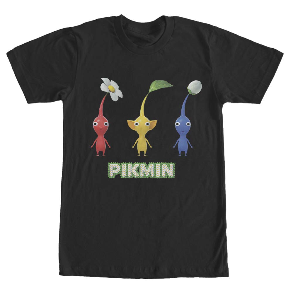 Men's Nintendo Three Pikmins in a Row Graphic T-Shirt - Casual Gamer Tee for Gaming Enthusiasts & Pikmin Fans