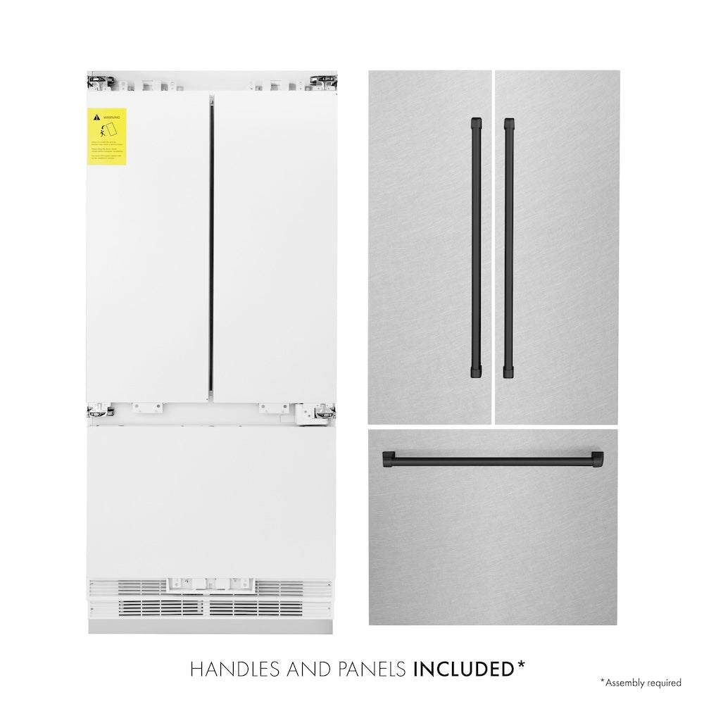 ZLINE Autograph Edition 36 Inch French Door Built-In Refrigerator with Bottom Freezer - 19.6 cu.ft Capacity, Water Dispenser & Ice Maker - Satin Stainless Steel with Matte Black Accents (RBIVZ SN 36 MB) - Perfect for Modern Kitchens and Open-Concept Homes