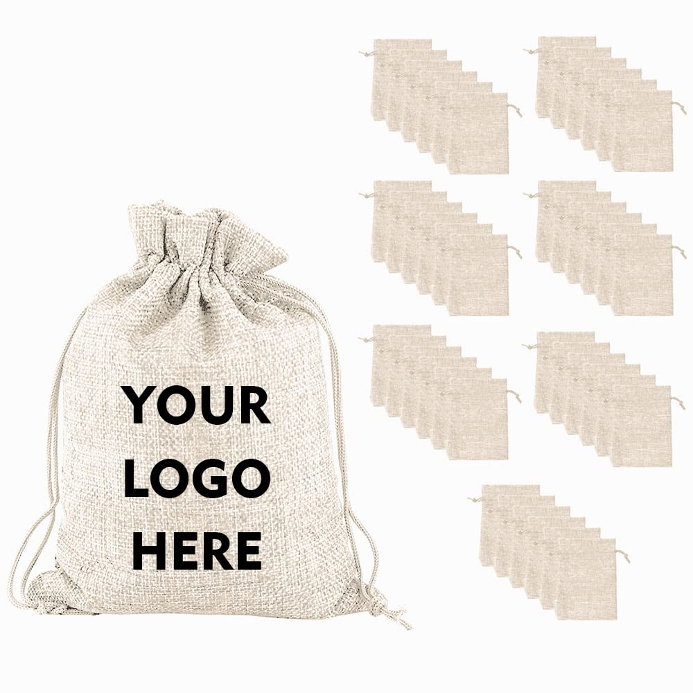 TOPTIE Custom 50 PCS Natural Burlap Gift Bags with Logo - 5