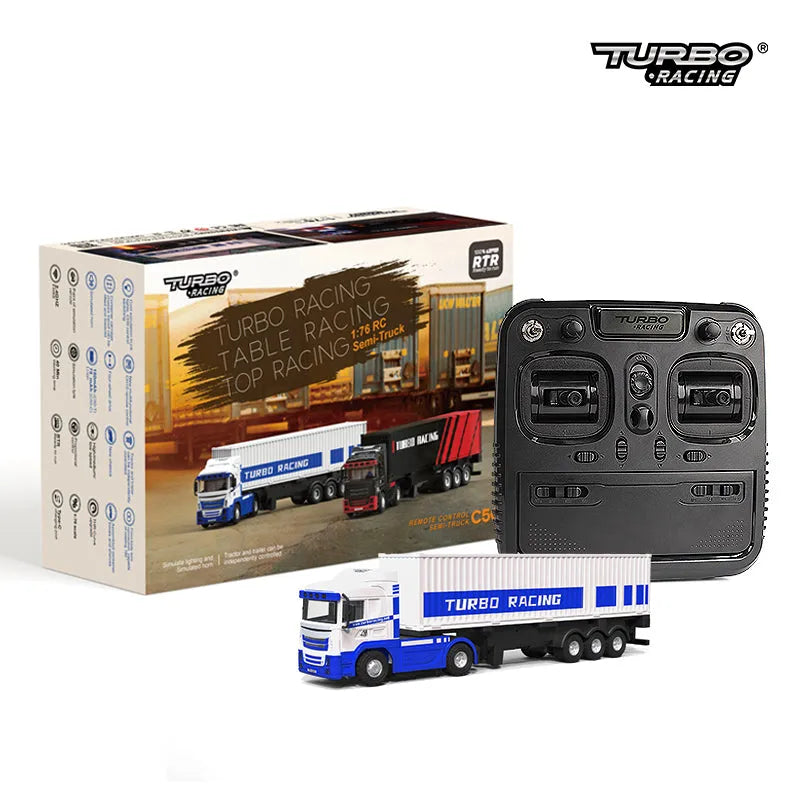 Turbo Racing 1:76 Scale C50 RC Semi Truck Trailer with Remote Control - Perfect for Kids, Collectors & Indoor Racing Fun