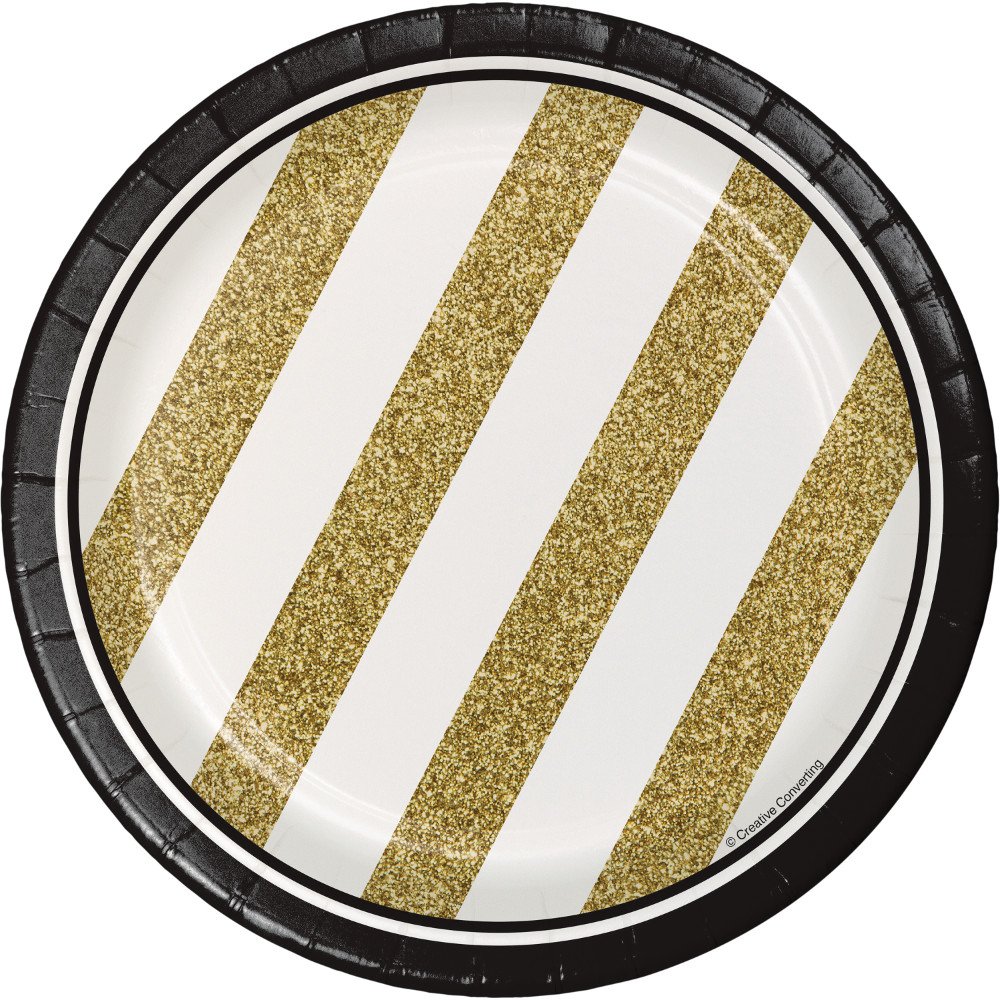 Creative Converting 8-Count Black and Gold 7-Inch Paper Dessert Plates - Elegant & Sturdy Disposable Plates for Parties, Weddings, and Special Events